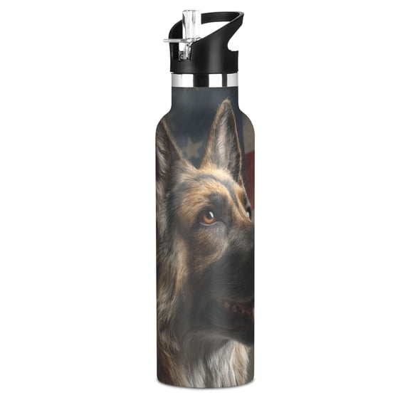 600ML Stainless Steel Insulated Cup Sports Water Bottle Portable Thermos Cup Water Glasses Insulated Tumblers Convenient and Durable German Shepherd Photo