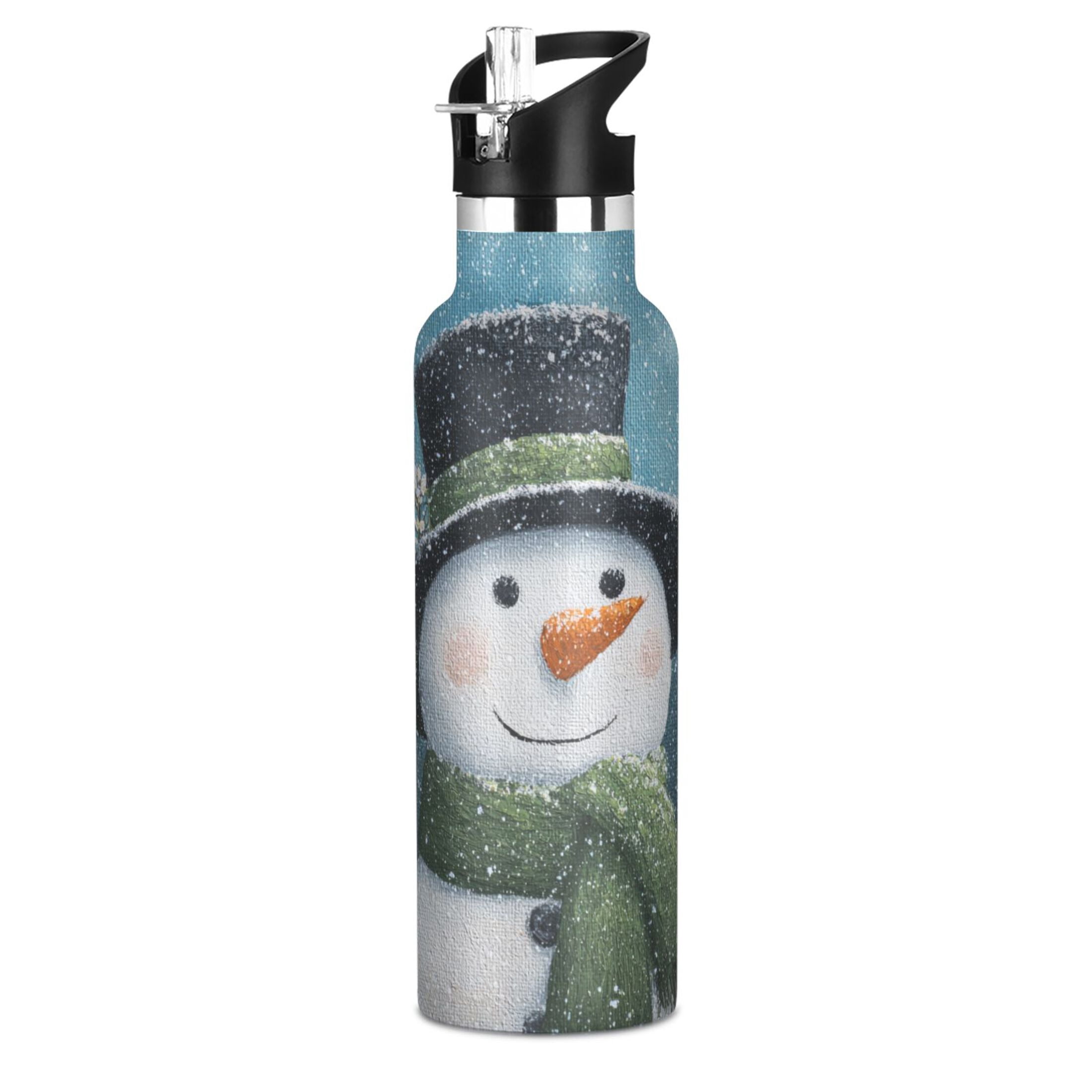 600ML Stainless Steel Insulated Cup Sports Water Bottle Portable Thermos Cup Water Glasses Insulated Tumblers Convenient and Durable Green Christmas Snowman