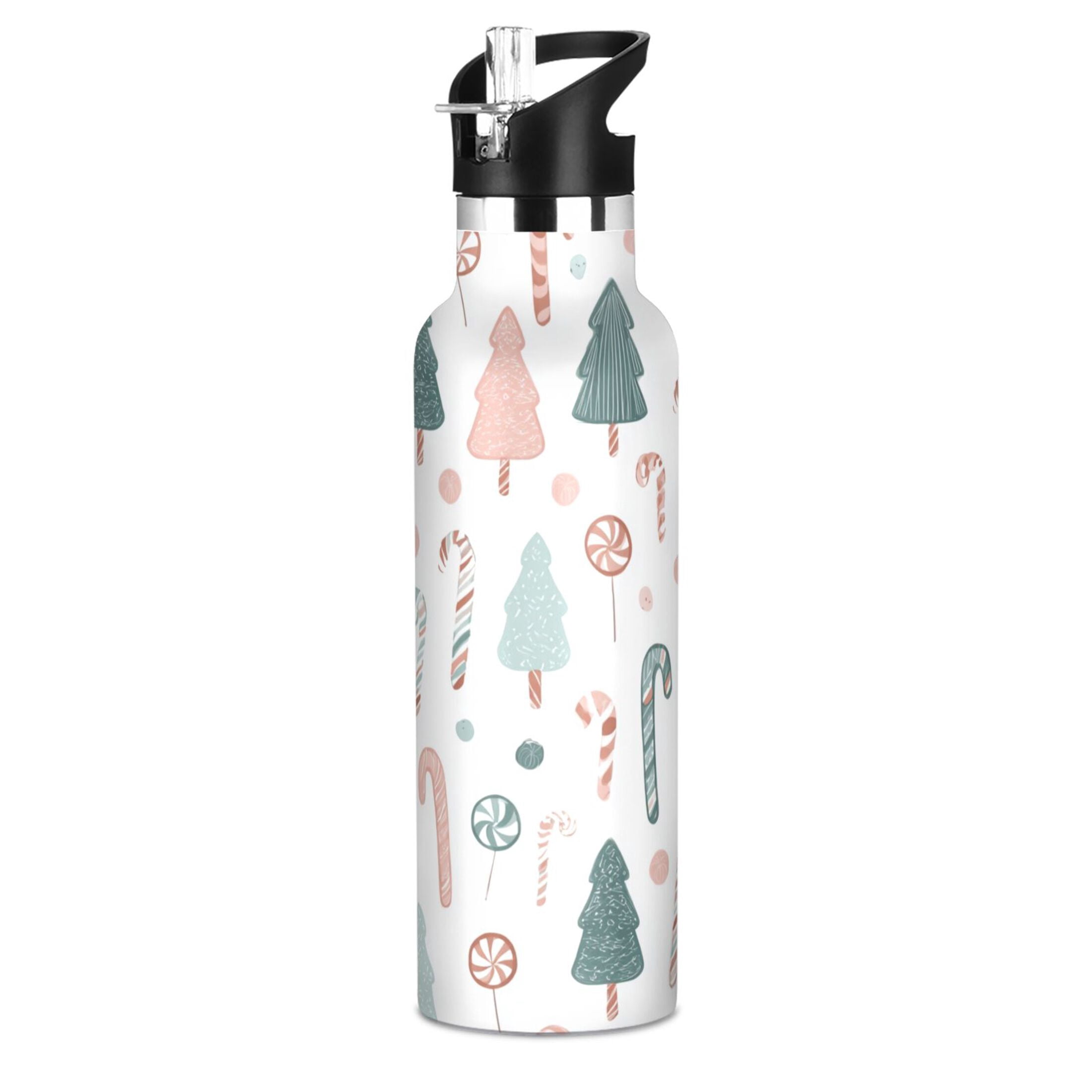 600ML Stainless Steel Insulated Cup Sports Water Bottle Portable Thermos Cup Water Glasses Insulated Tumblers Convenient and Durable Green Christmas Tree Cute