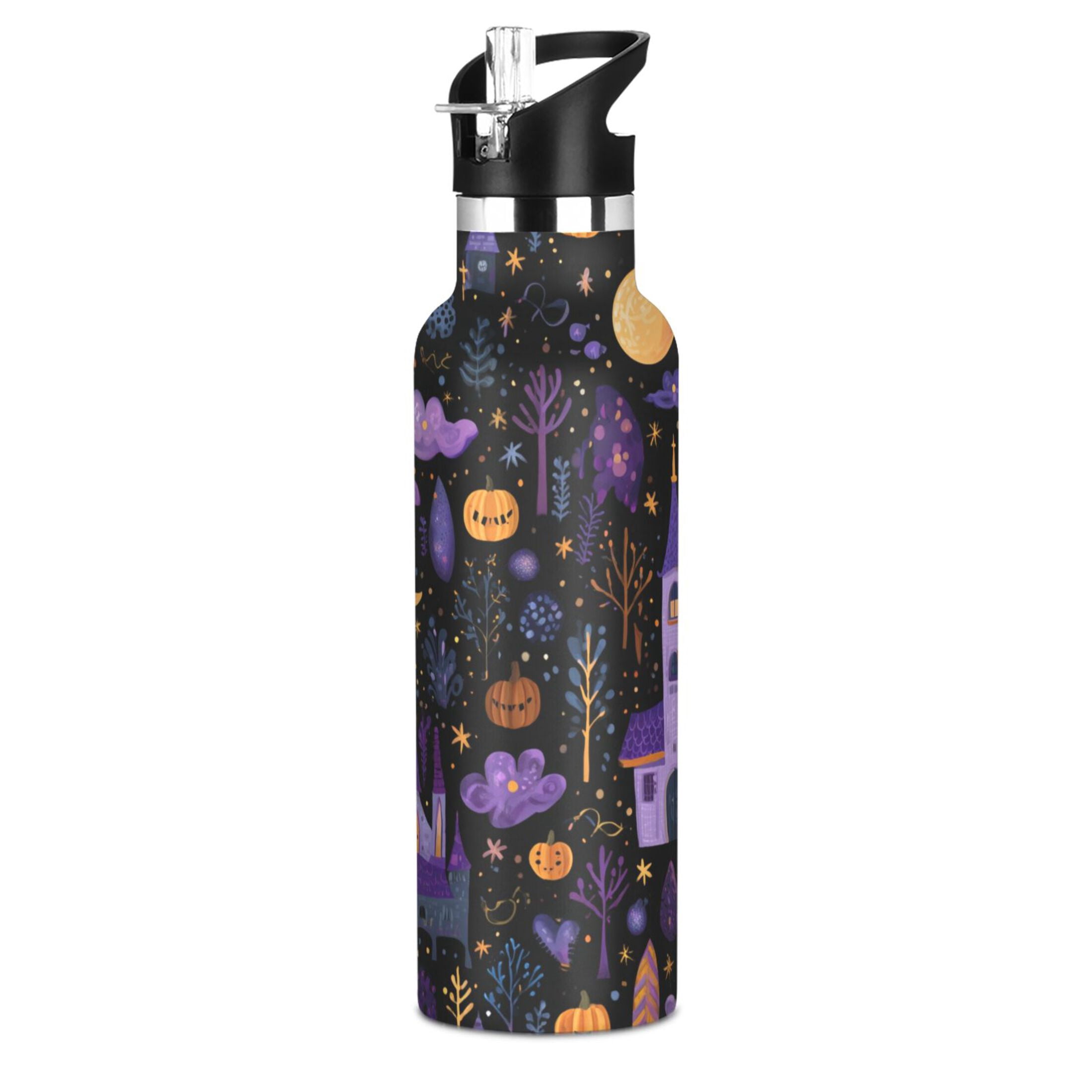 600ML Stainless Steel Insulated Cup Sports Water Bottle Portable Thermos Cup Water Glasses Insulated Tumblers Convenient and Durable Halloween Castle Cartoon