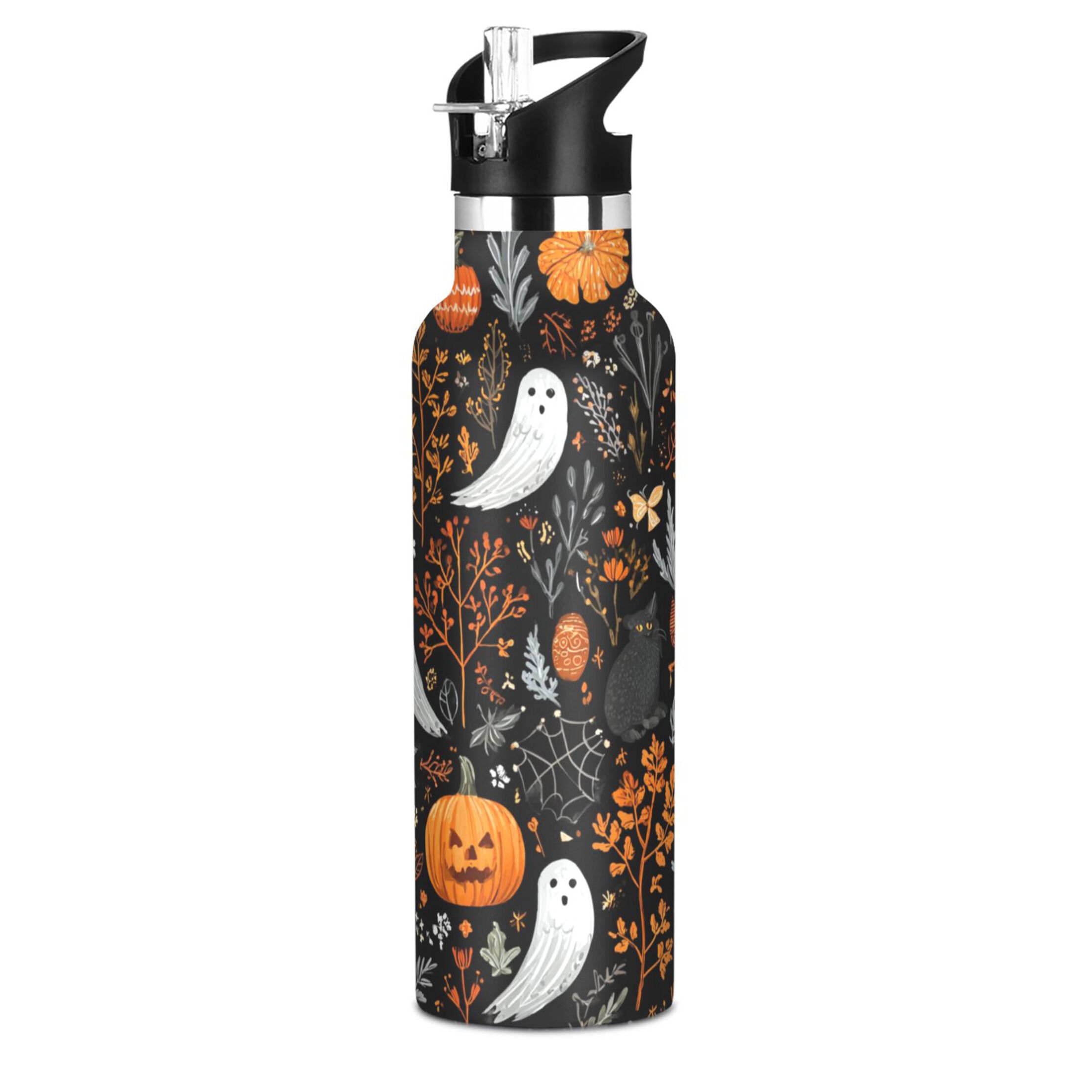 600ML Stainless Steel Insulated Cup Sports Water Bottle Portable Thermos Cup Water Glasses Insulated Tumblers Convenient and Durable Halloween Pattern Cute