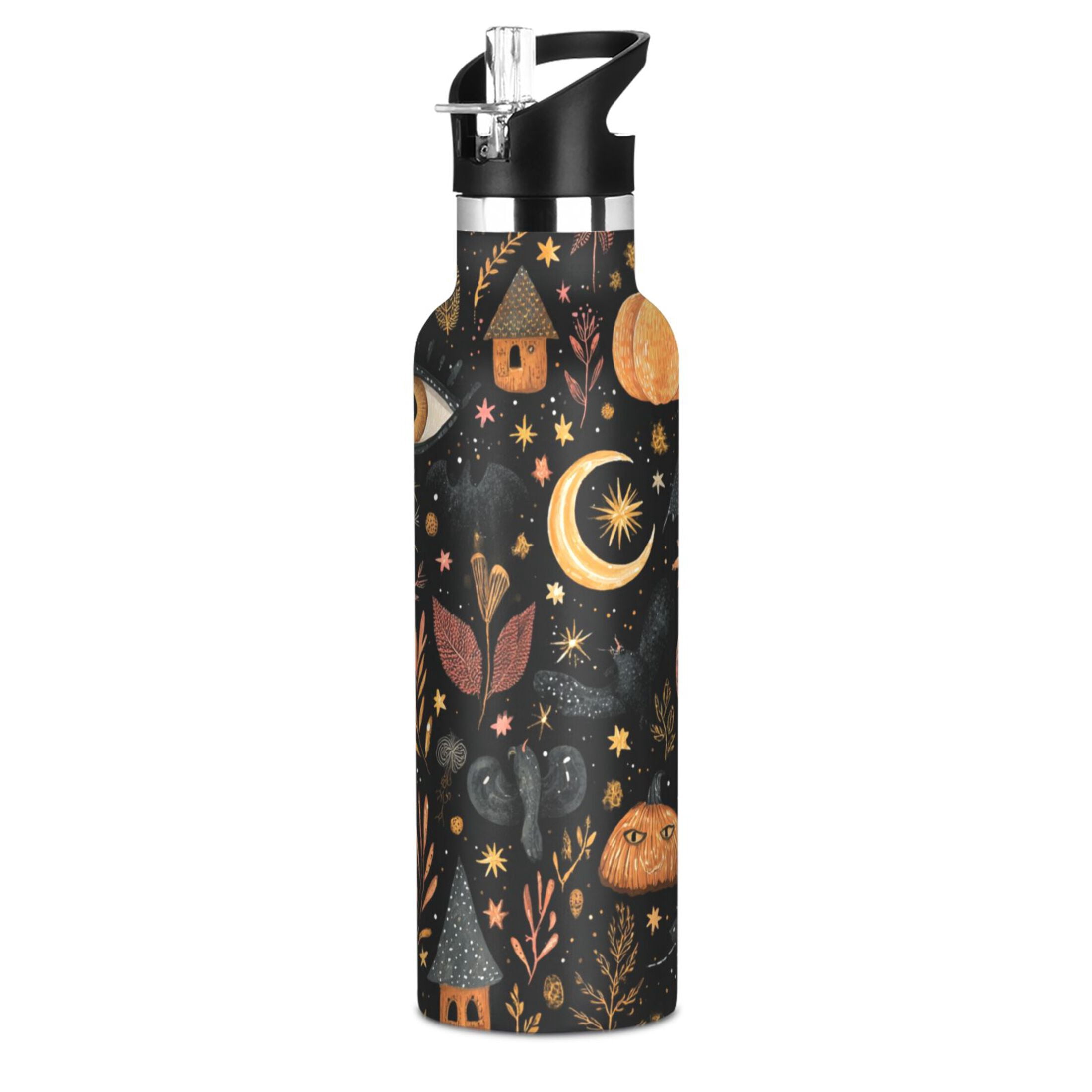 600ML Stainless Steel Insulated Cup Sports Water Bottle Portable Thermos Cup Water Glasses Insulated Tumblers Convenient and Durable Halloween Pink Pumpkin