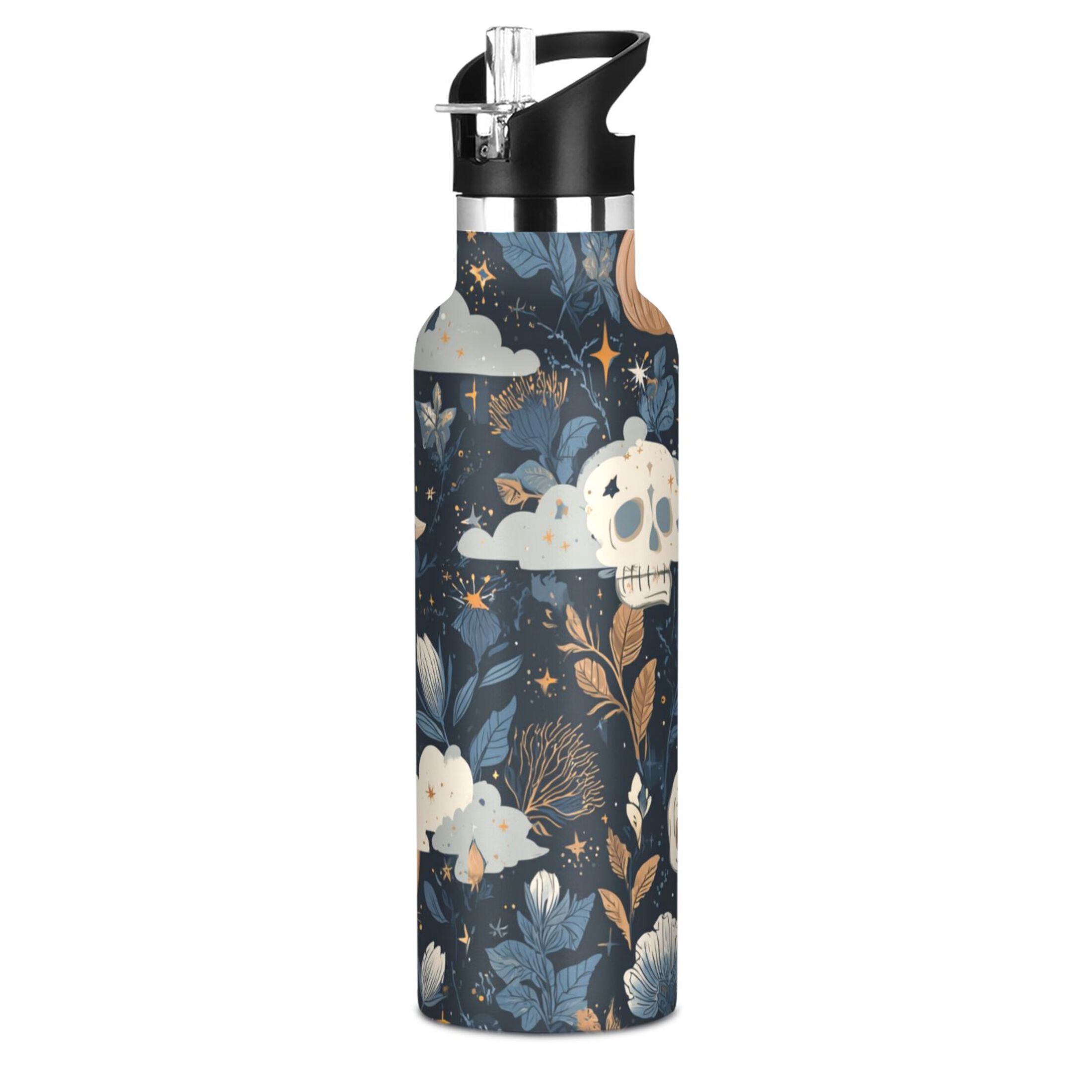 600ML Stainless Steel Insulated Cup Sports Water Bottle Portable Thermos Cup Water Glasses Insulated Tumblers Convenient and Durable Halloween Skeleton