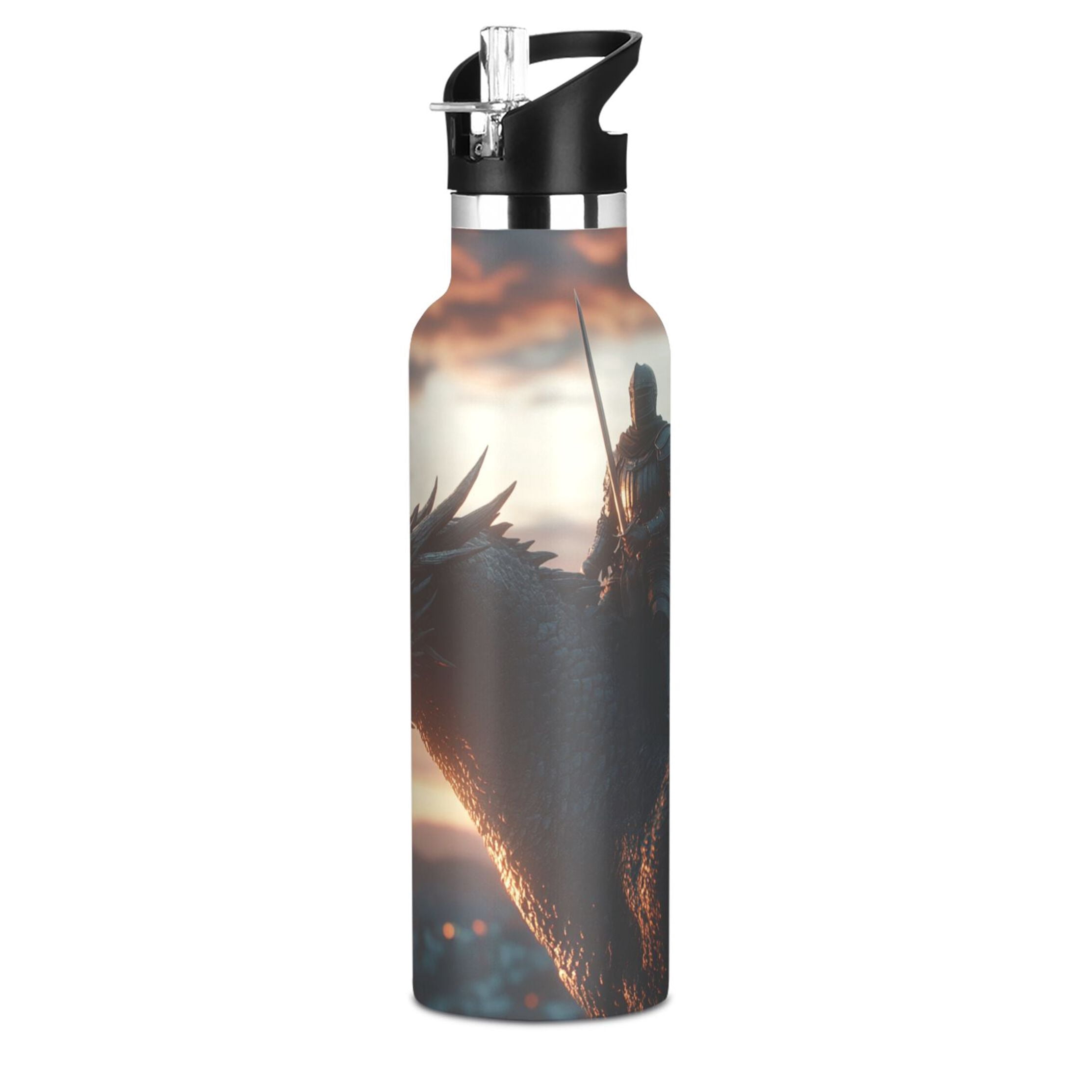 600ML Stainless Steel Insulated Cup Sports Water Bottle Portable Thermos Cup Water Glasses Insulated Tumblers Convenient and Durable Knight and Dragon