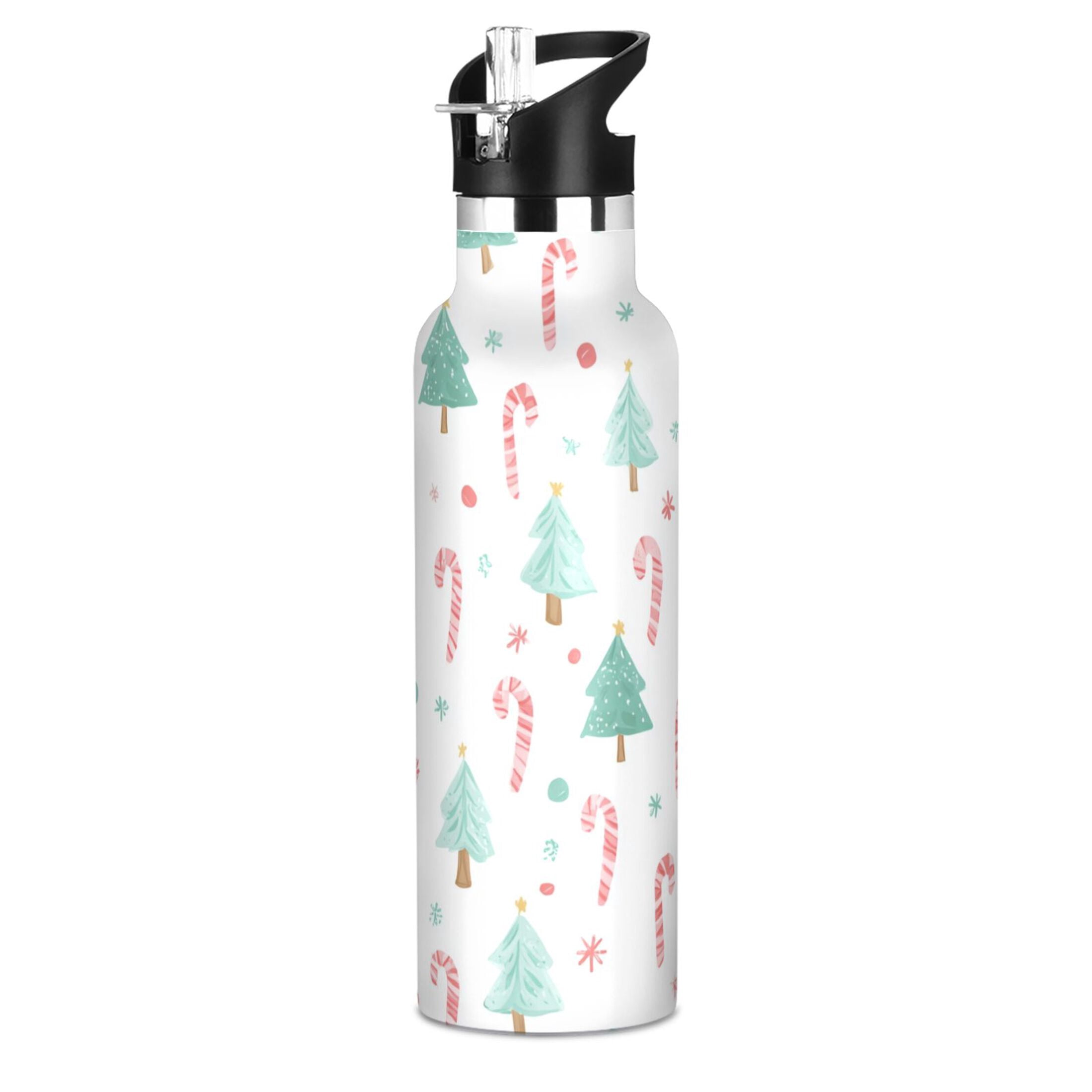 600ML Stainless Steel Insulated Cup Sports Water Bottle Portable Thermos Cup Water Glasses Insulated Tumblers Convenient and Durable Light Green Christmas Tree