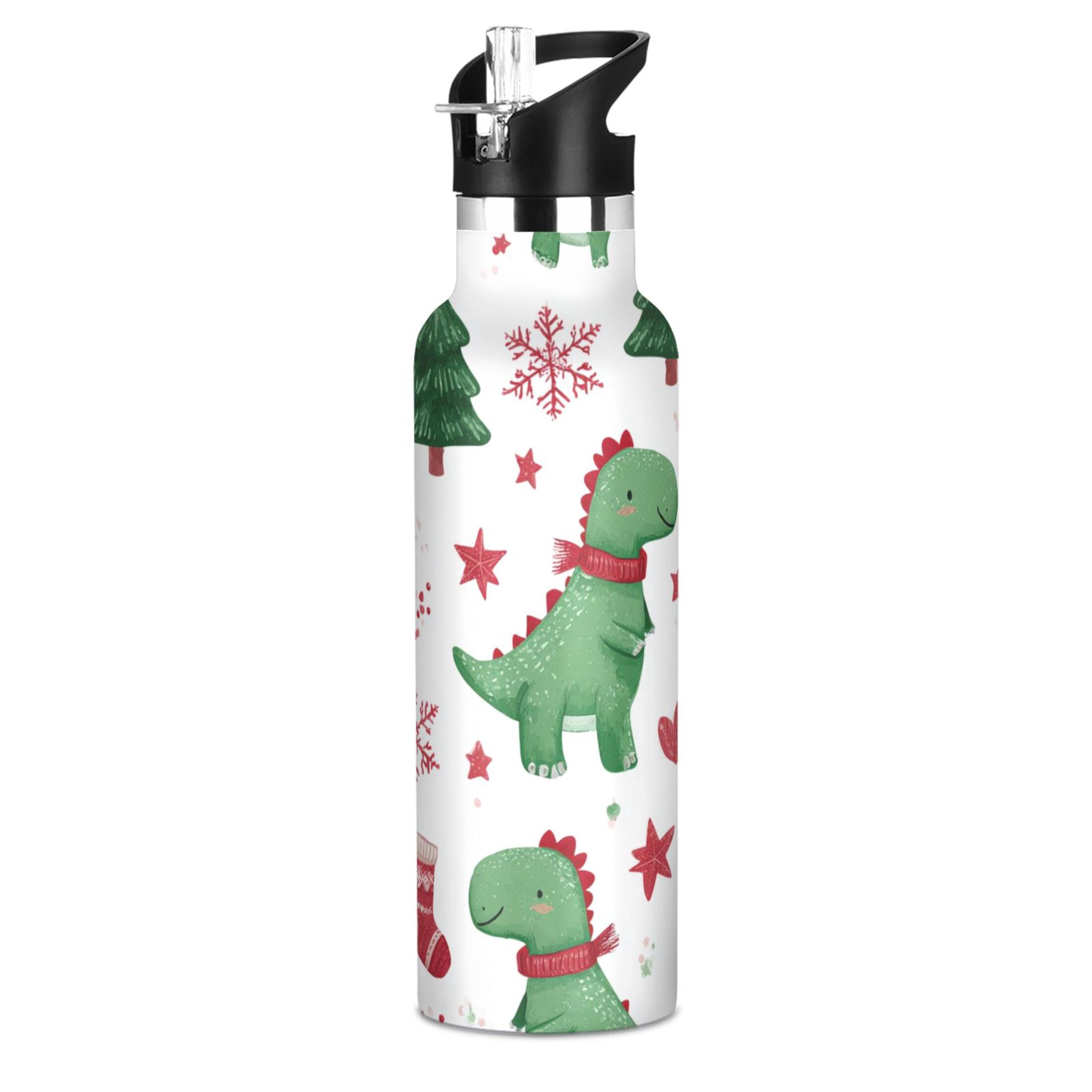 600ML Stainless Steel Insulated Cup Sports Water Bottle Portable Thermos Cup Water Glasses Insulated Tumblers Convenient and Durable Little Green Dinosaur