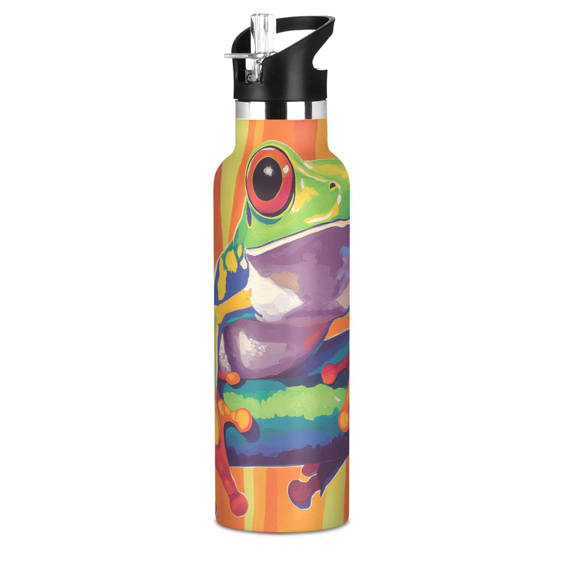 600ML Stainless Steel Insulated Cup Sports Water Bottle Portable Thermos Cup Water Glasses Insulated Tumblers Convenient and Durable Lovely Green Frog