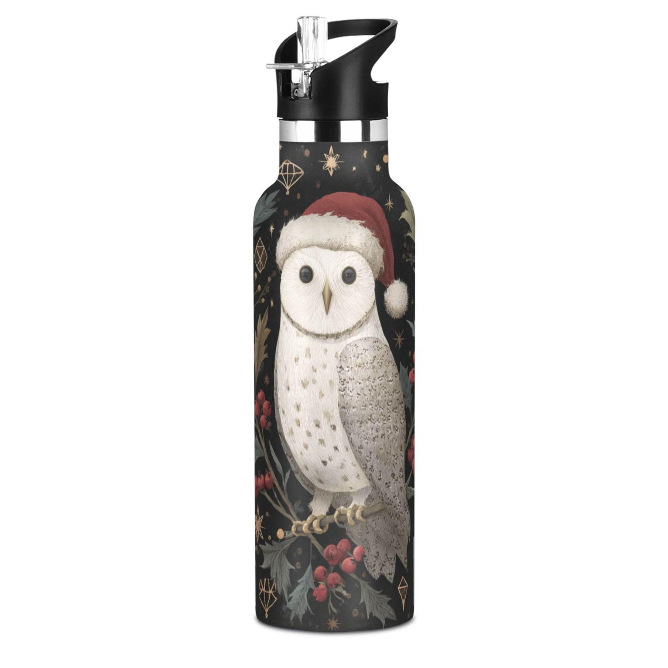 600ML Stainless Steel Insulated Cup Sports Water Bottle Portable Thermos Cup Water Glasses Insulated Tumblers Convenient and Durable Magical Christmas Cute Owl