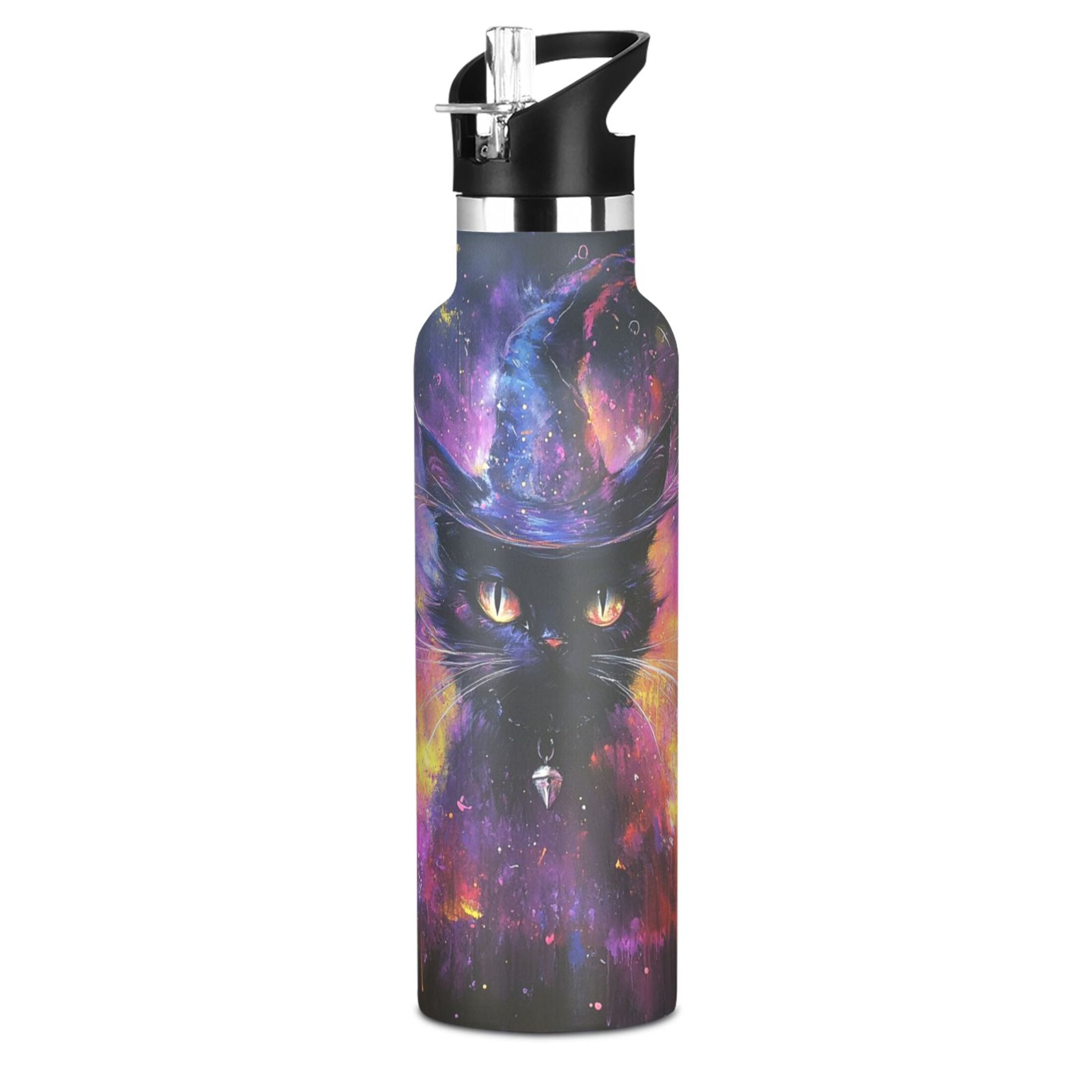 600ML Stainless Steel Insulated Cup Sports Water Bottle Portable Thermos Cup Water Glasses Insulated Tumblers Convenient and Durable Magical and Cute Cat