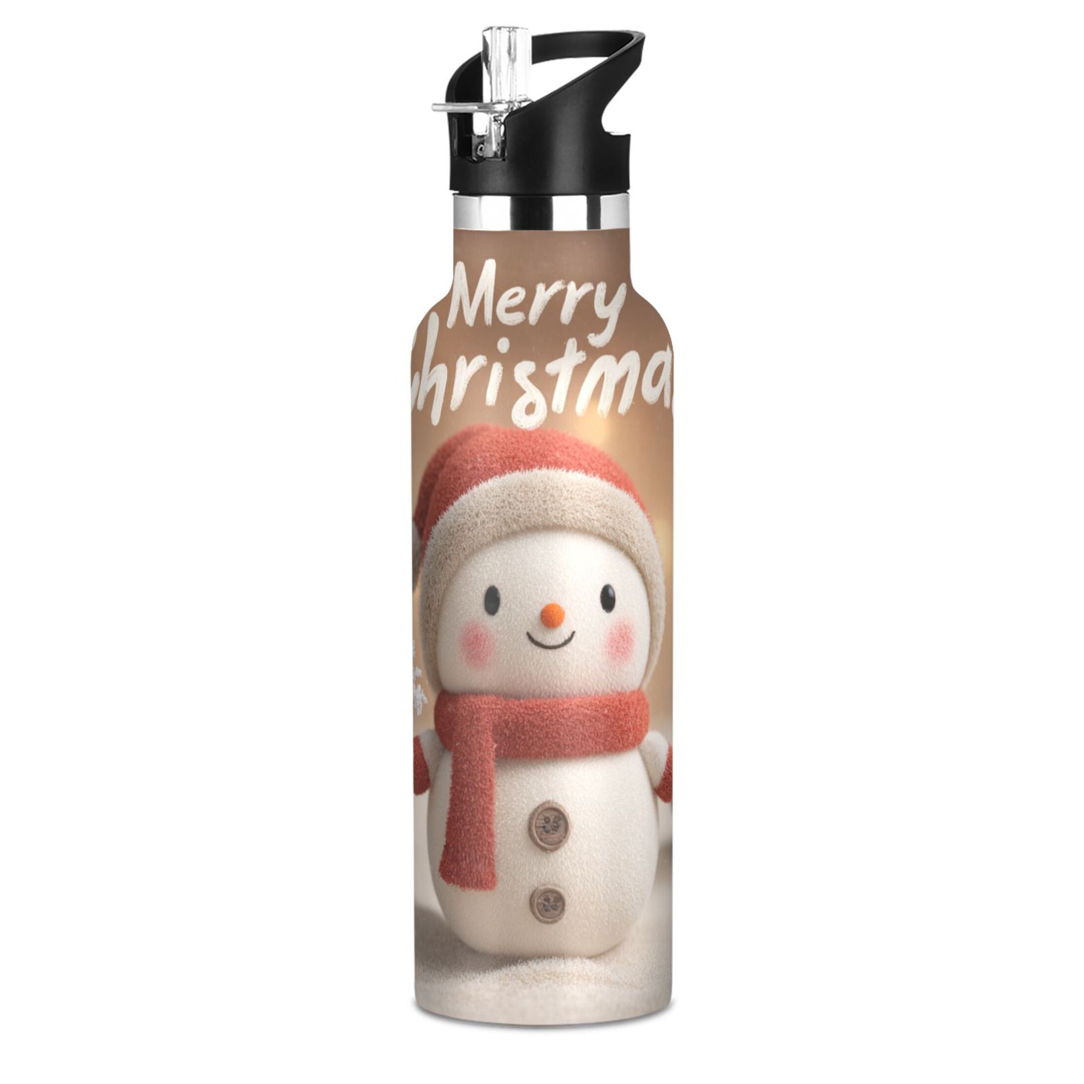 600ML Stainless Steel Insulated Cup Sports Water Bottle Portable Thermos Cup Water Glasses Insulated Tumblers Convenient and Durable Mini Christmas Snowman