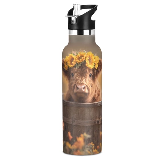 600ML Stainless Steel Insulated Cup Sports Water Bottle Portable Thermos Cup Water Glasses Insulated Tumblers Convenient and Durable Photo Highland Calf