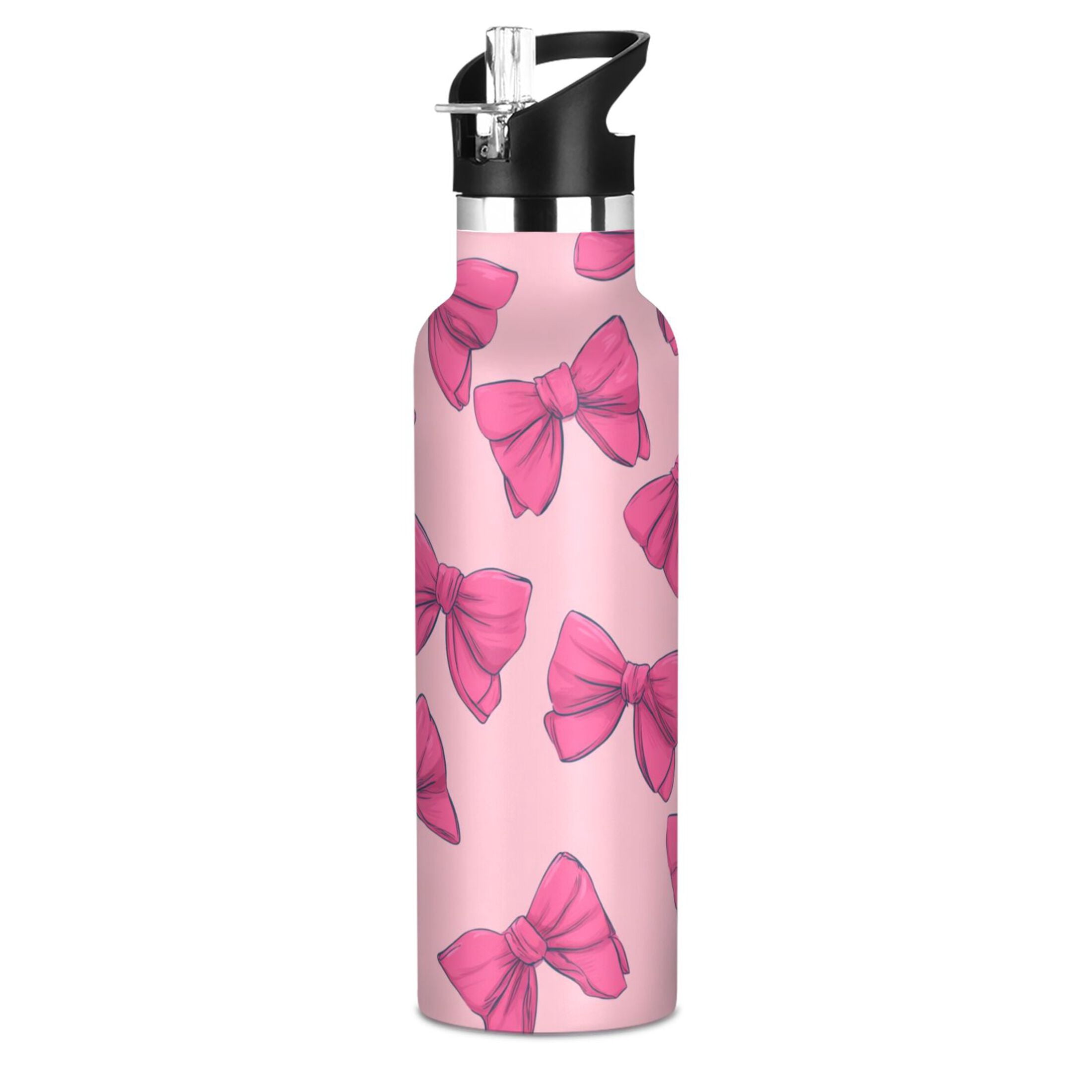600ML Stainless Steel Insulated Cup Sports Water Bottle Portable Thermos Cup Water Glasses Insulated Tumblers Convenient and Durable Pink Butterfly Cute