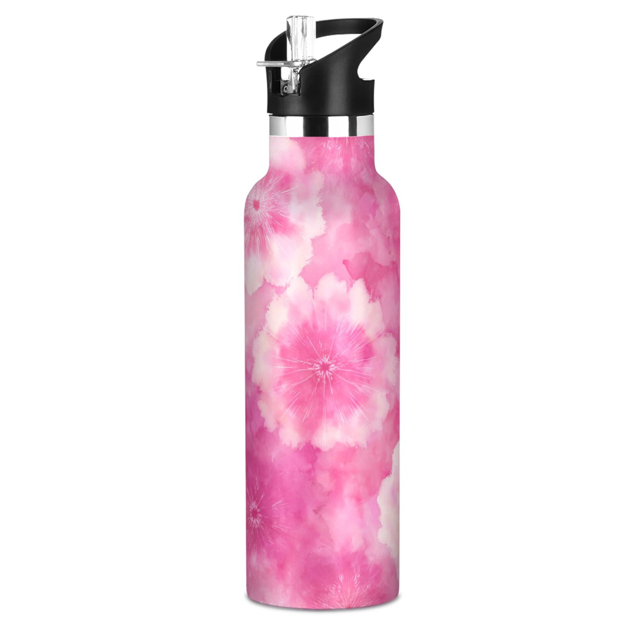 600ML Stainless Steel Insulated Cup Sports Water Bottle Portable Thermos Cup Water Glasses Insulated Tumblers Convenient and Durable Pink Pattern Beautiful