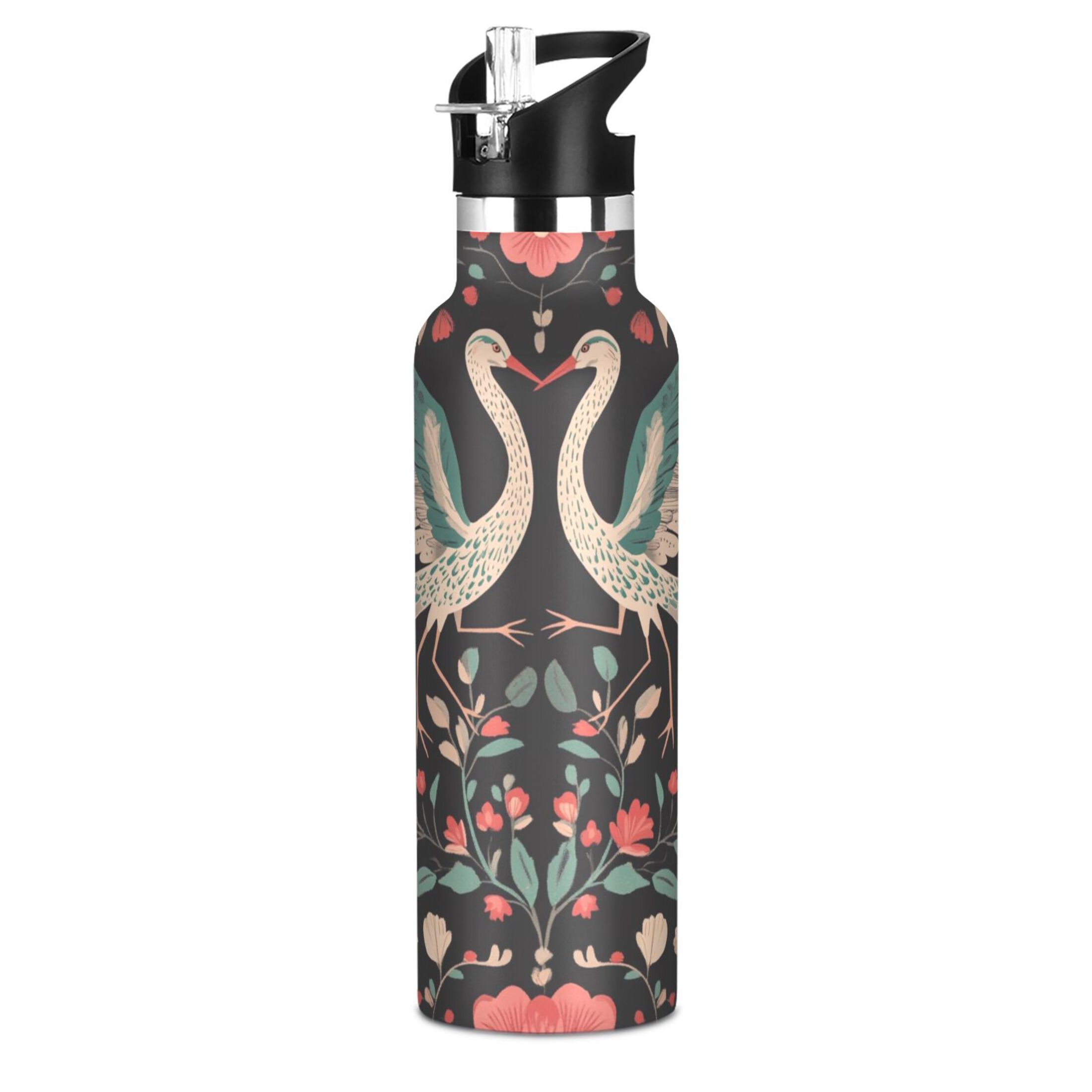 600ML Stainless Steel Insulated Cup Sports Water Bottle Portable Thermos Cup Water Glasses Insulated Tumblers Convenient and Durable Plant Couple Cranes