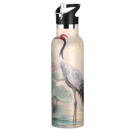 600ML Stainless Steel Insulated Cup Sports Water Bottle Portable Thermos Cup Water Glasses Insulated Tumblers Convenient and Durable Poised Crane Water
