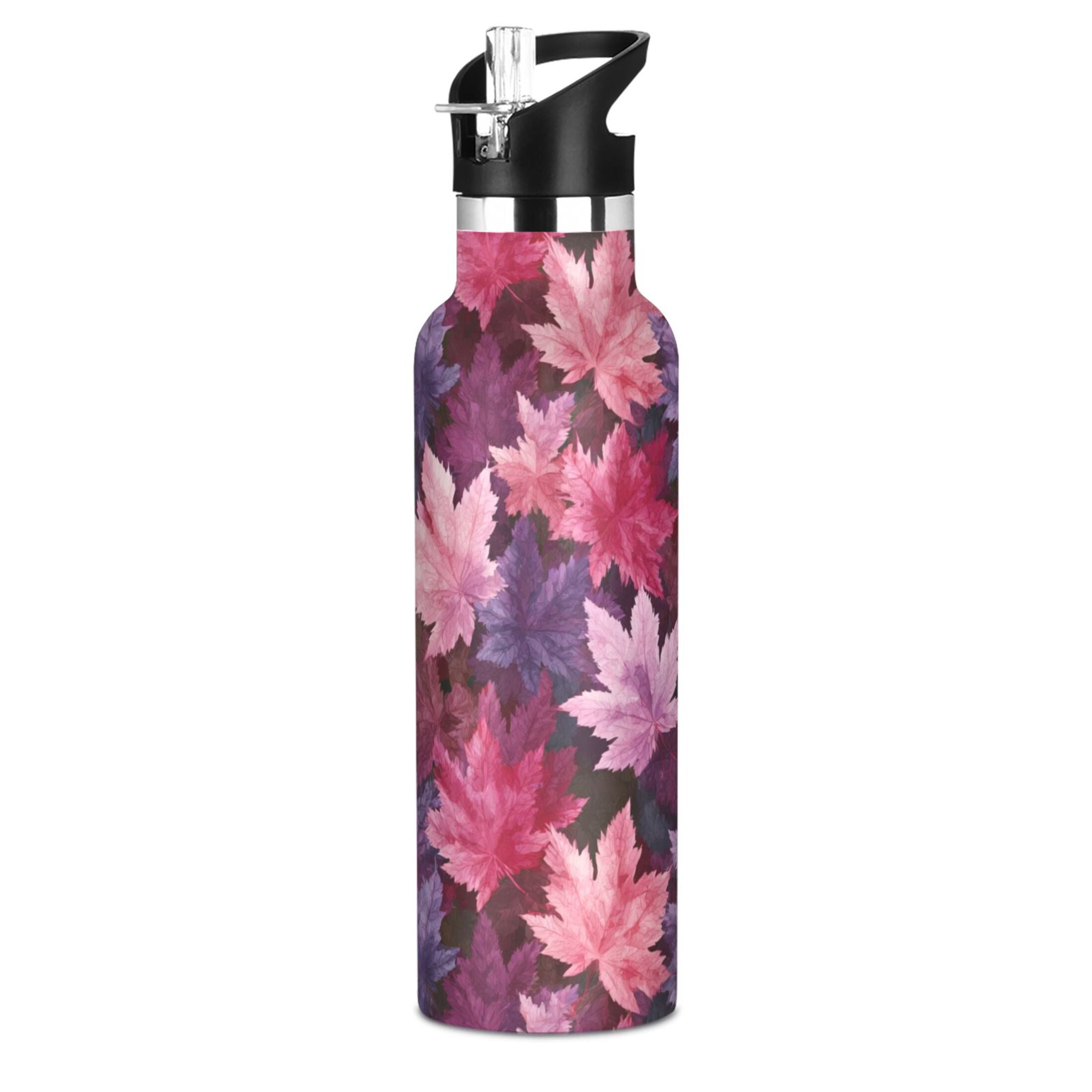 600ML Stainless Steel Insulated Cup Sports Water Bottle Portable Thermos Cup Water Glasses Insulated Tumblers Convenient and Durable Purple Maple Leaves