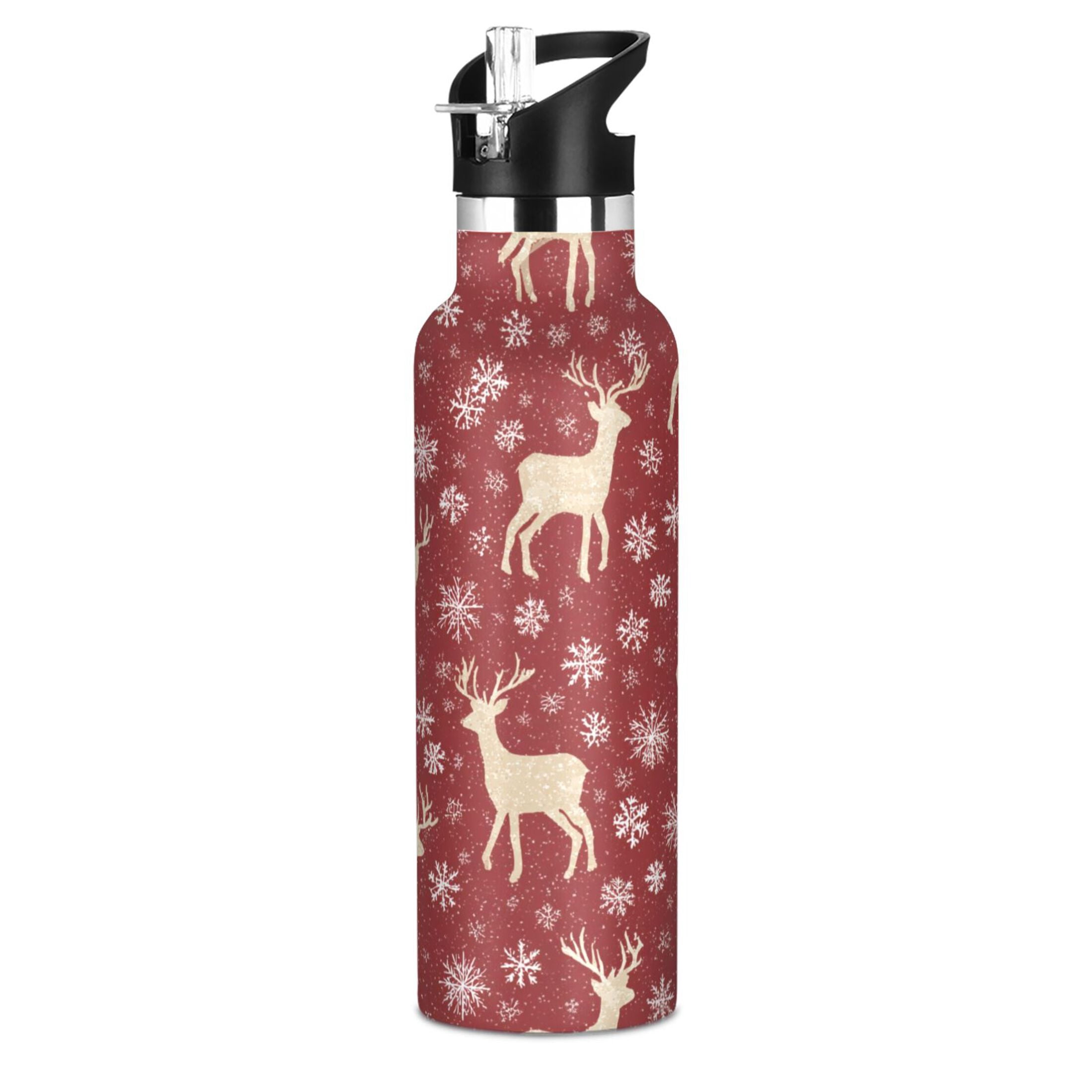 600ML Stainless Steel Insulated Cup Sports Water Bottle Portable Thermos Cup Water Glasses Insulated Tumblers Convenient and Durable The Red Christmas Fawn