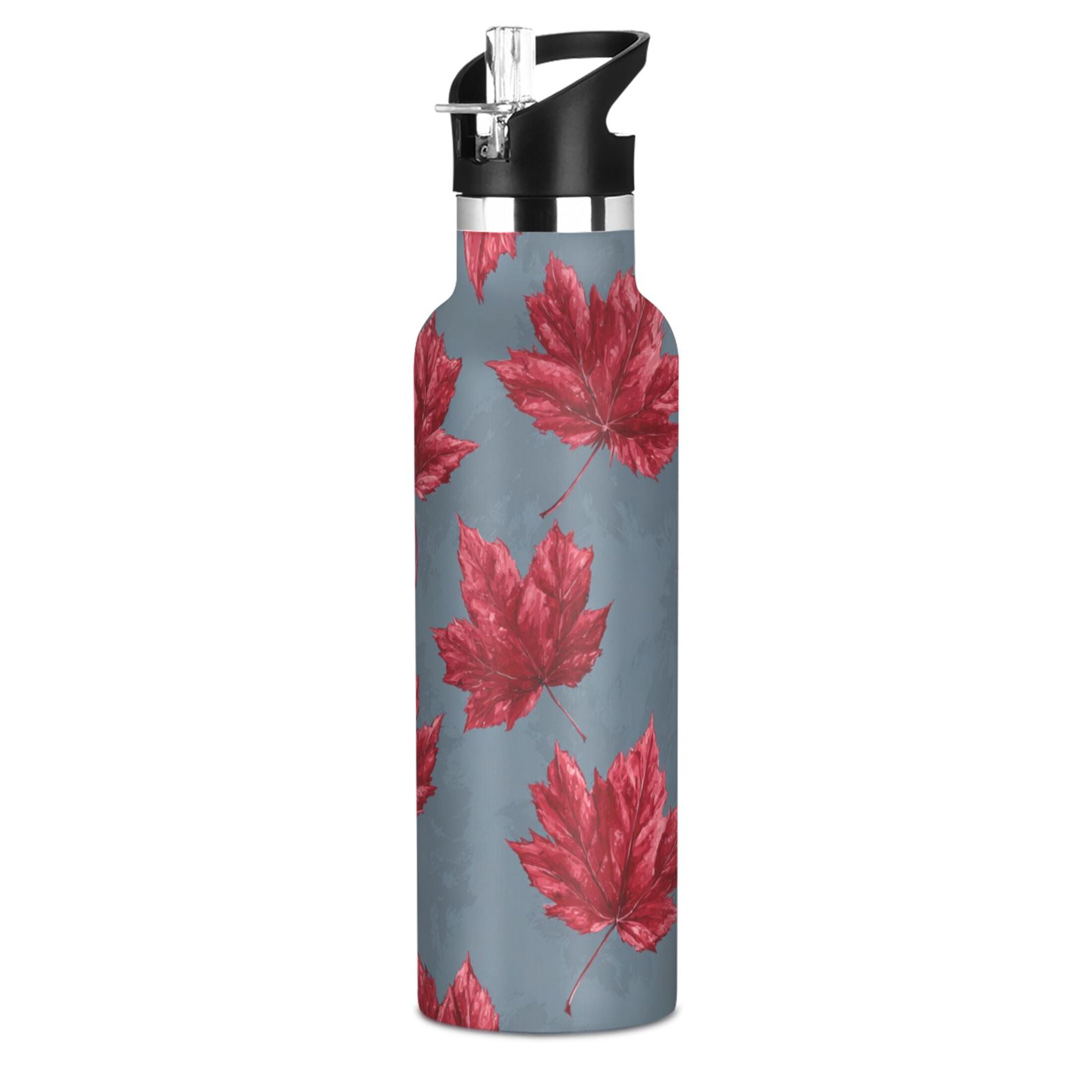 600ML Stainless Steel Insulated Cup Sports Water Bottle Portable Thermos Cup Water Glasses Insulated Tumblers Convenient and Durable Red Maple Leaf Cute