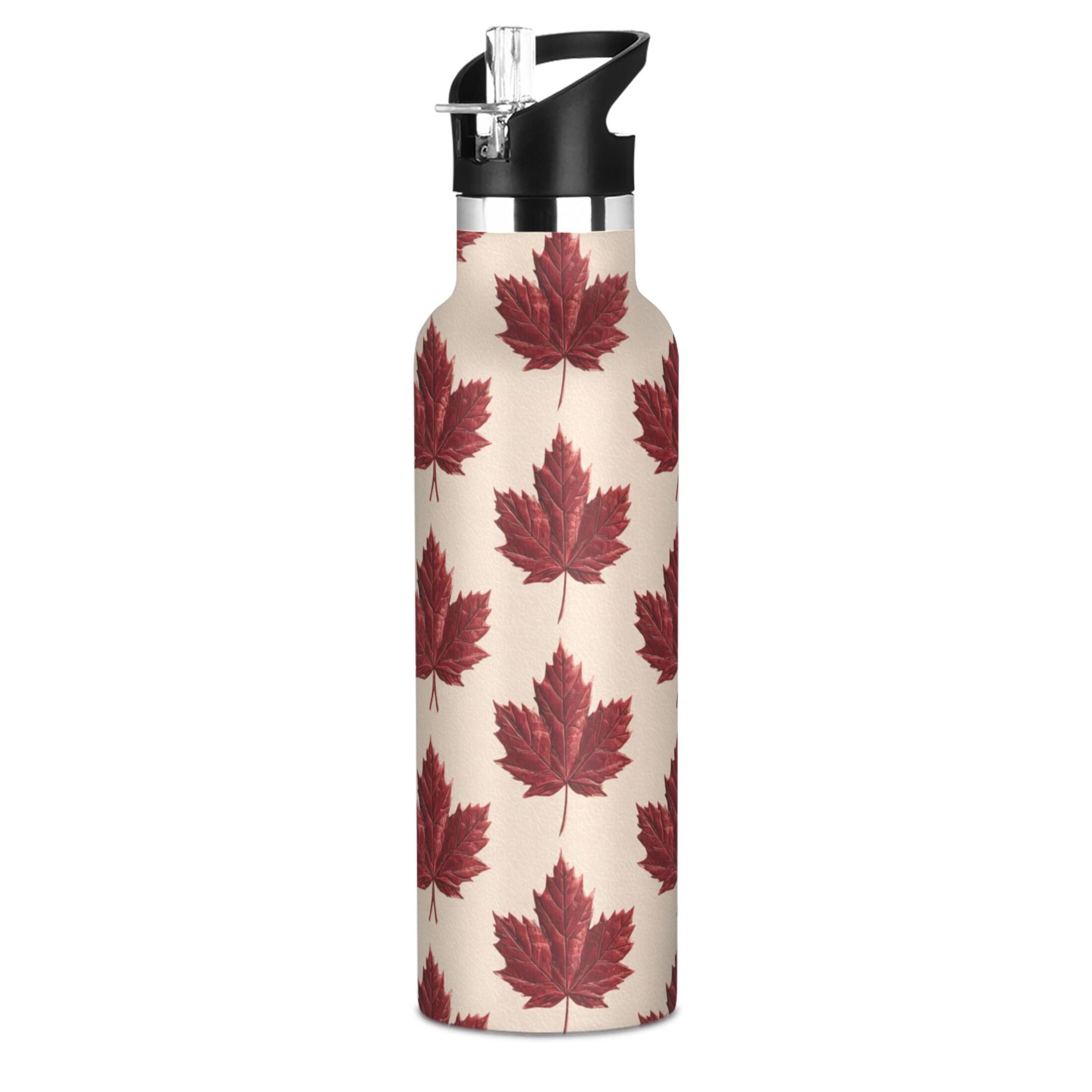 600ML Stainless Steel Insulated Cup Sports Water Bottle Portable Thermos Cup Water Glasses Insulated Tumblers Convenient and Durable Red Maple Leaves Seamless
