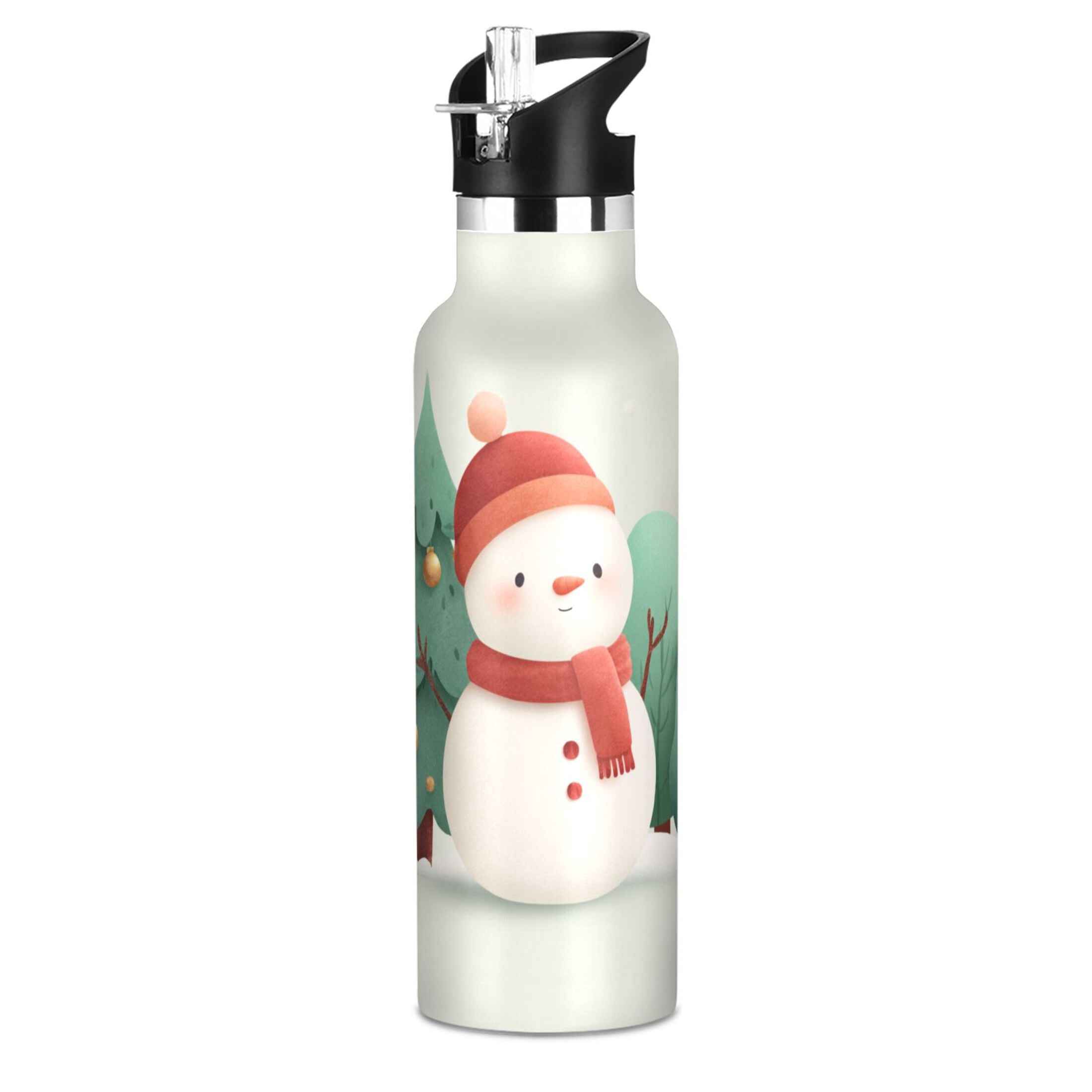 600ML Stainless Steel Insulated Cup Sports Water Bottle Portable Thermos Cup Water Glasses Insulated Tumblers Convenient and Durable Romantic Christmas Snowman