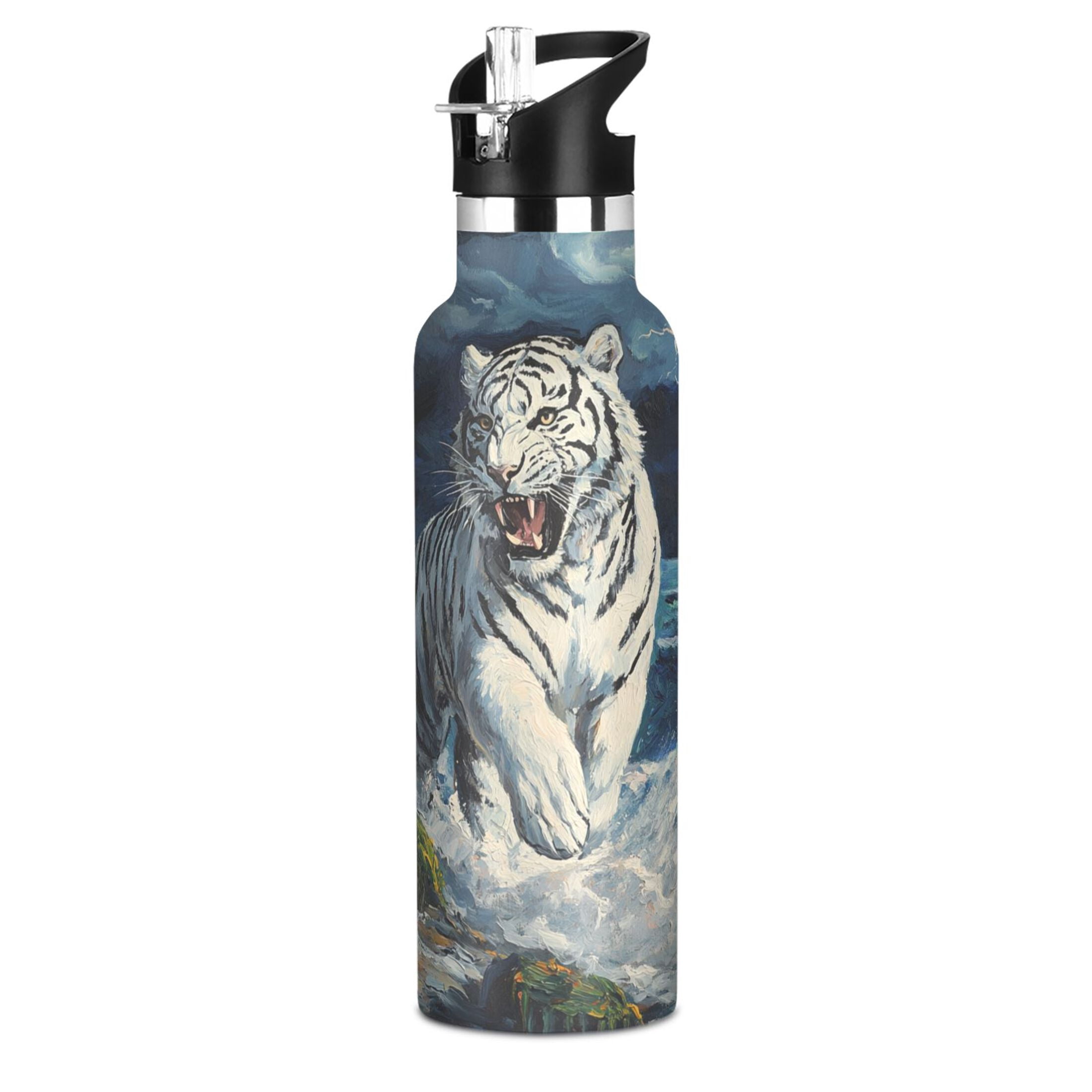 600ML Stainless Steel Insulated Cup Sports Water Bottle Portable Thermos Cup Water Glasses Insulated Tumblers Convenient and Durable The Sea and The White Tiger