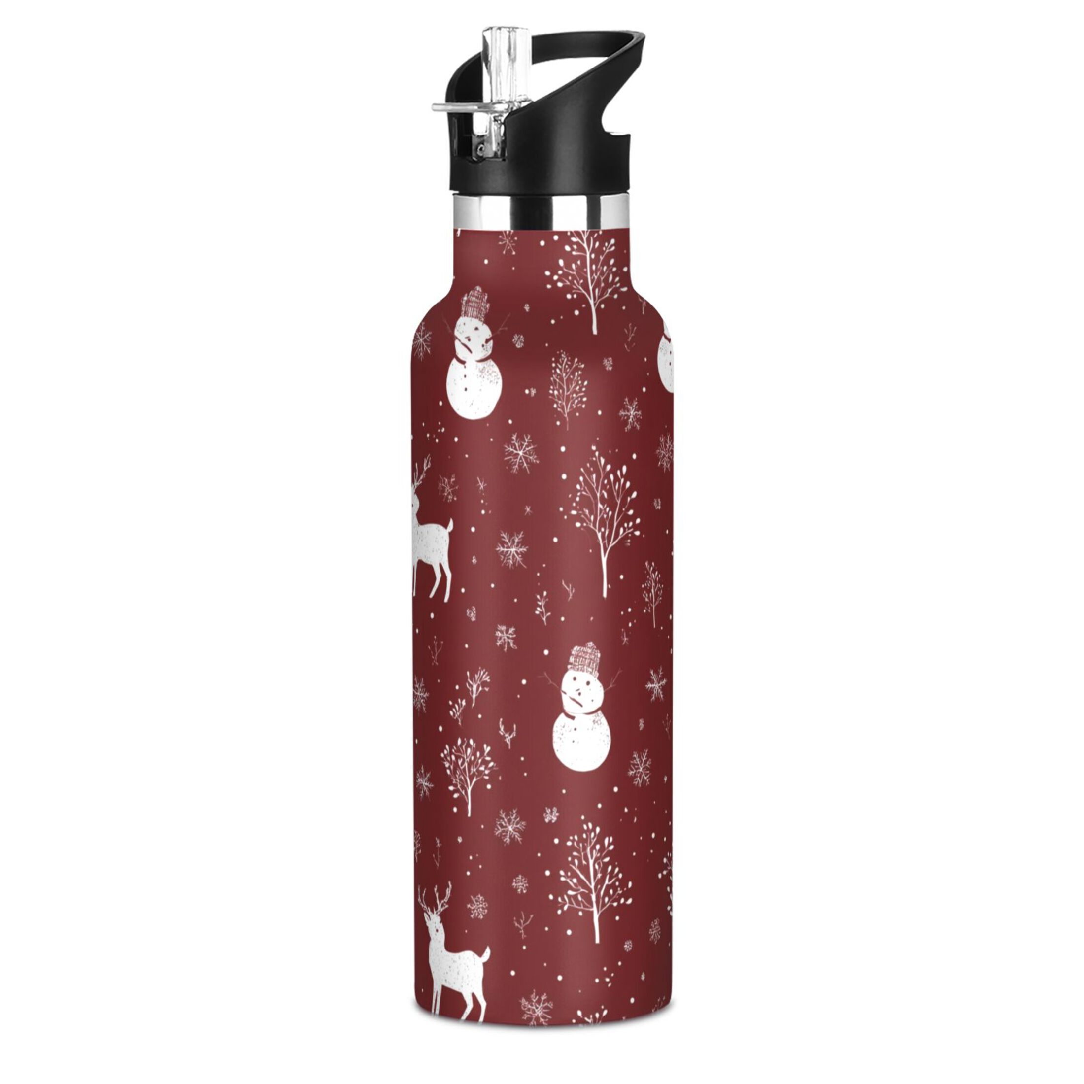 600ML Stainless Steel Insulated Cup Sports Water Bottle Portable Thermos Cup Water Glasses Insulated Tumblers Convenient and Durable Seamless Christmas Elements