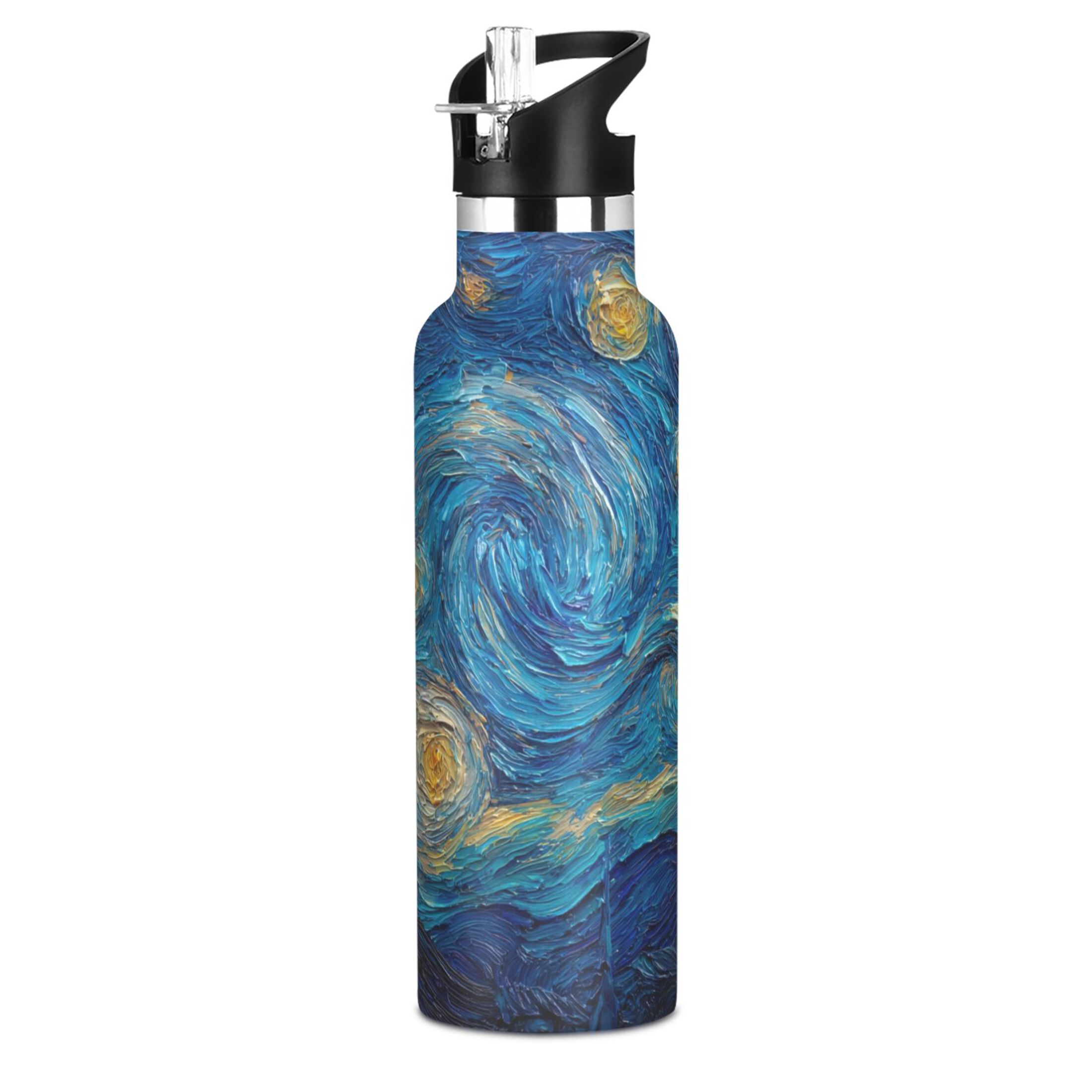 600ML Stainless Steel Insulated Cup Sports Water Bottle Portable Thermos Cup Water Glasses Insulated Tumblers Convenient and Durable Starry Night Beautiful