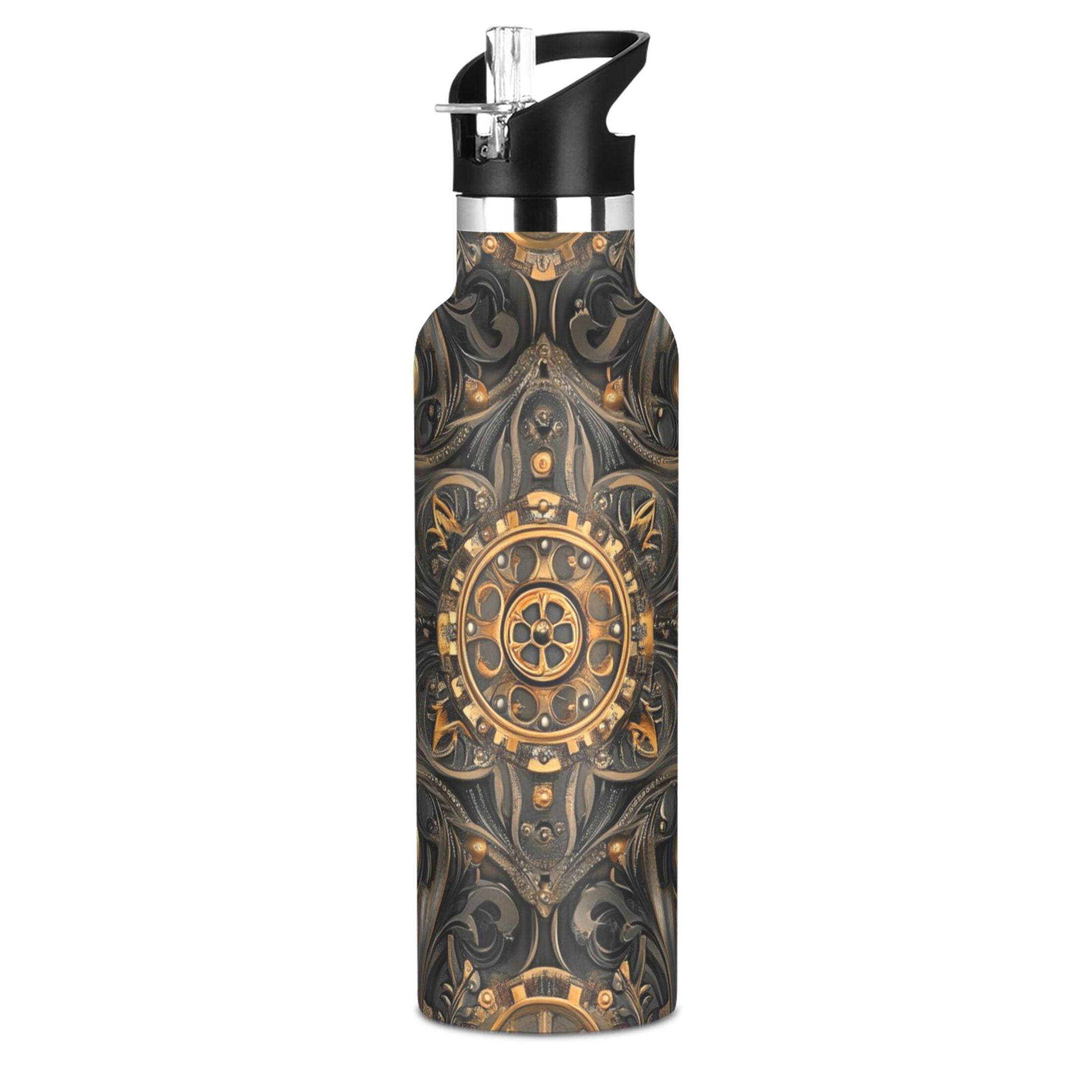 600ML Stainless Steel Insulated Cup Sports Water Bottle Portable Thermos Cup Water Glasses Insulated Tumblers Convenient and Durable Steampunk Style Gears
