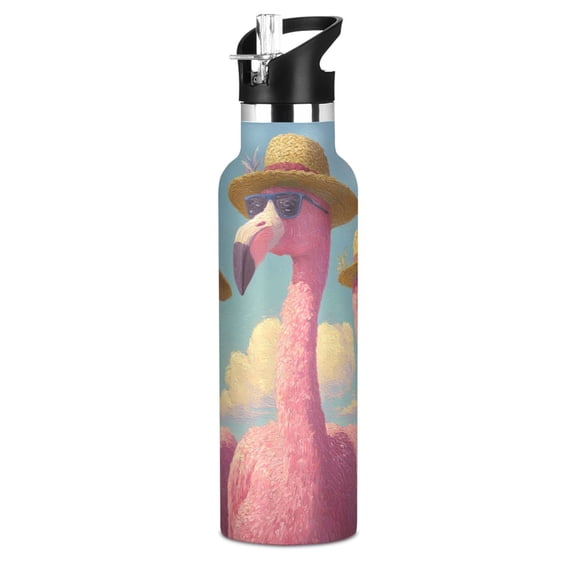 600ML Stainless Steel Insulated Cup Sports Water Bottle Portable Thermos Cup Water Glasses Insulated Tumblers Convenient and Durable Sunglasses Flamingo