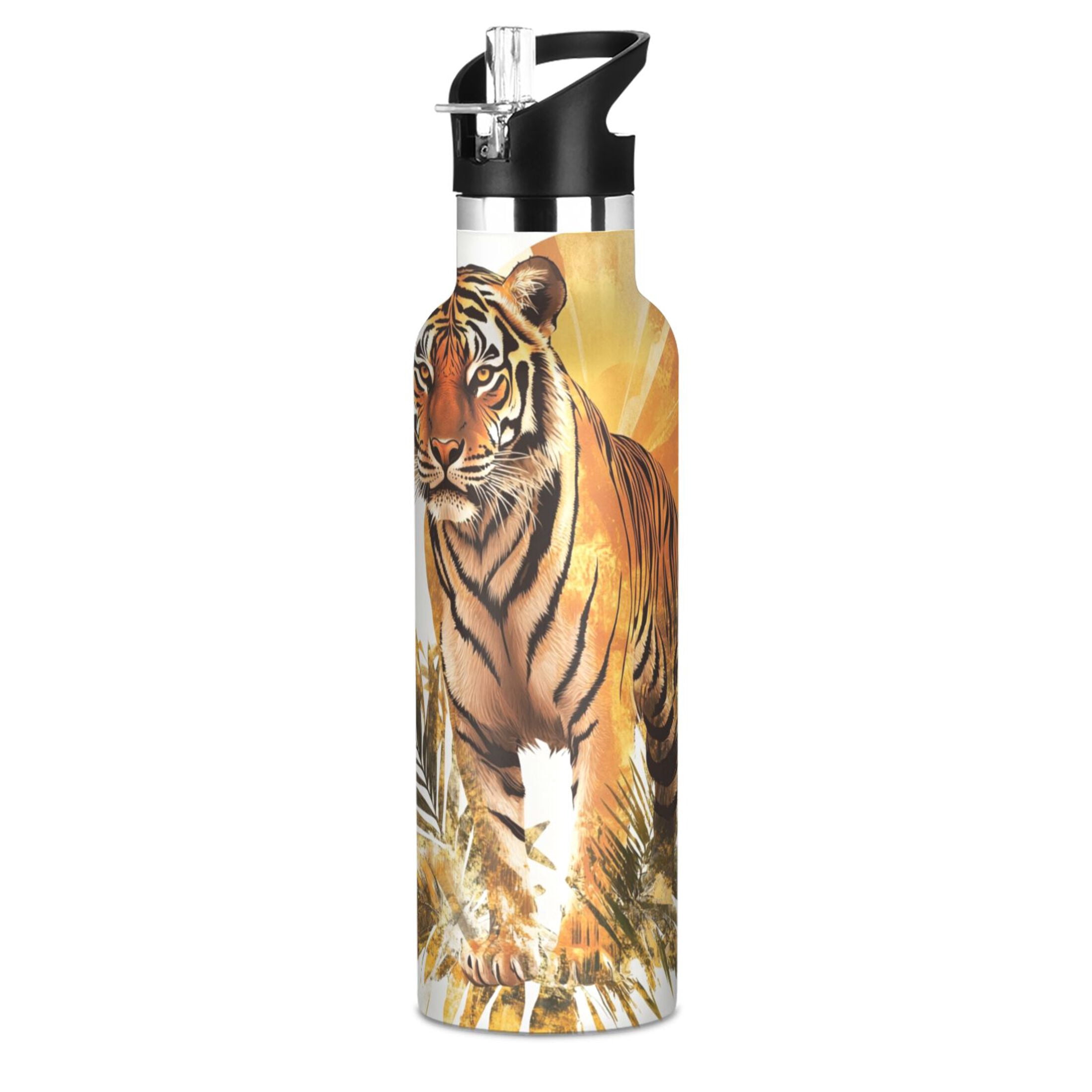 600ML Stainless Steel Insulated Cup Sports Water Bottle Portable Thermos Cup Water Glasses Insulated Tumblers Convenient and Durable Super Beautiful Tiger