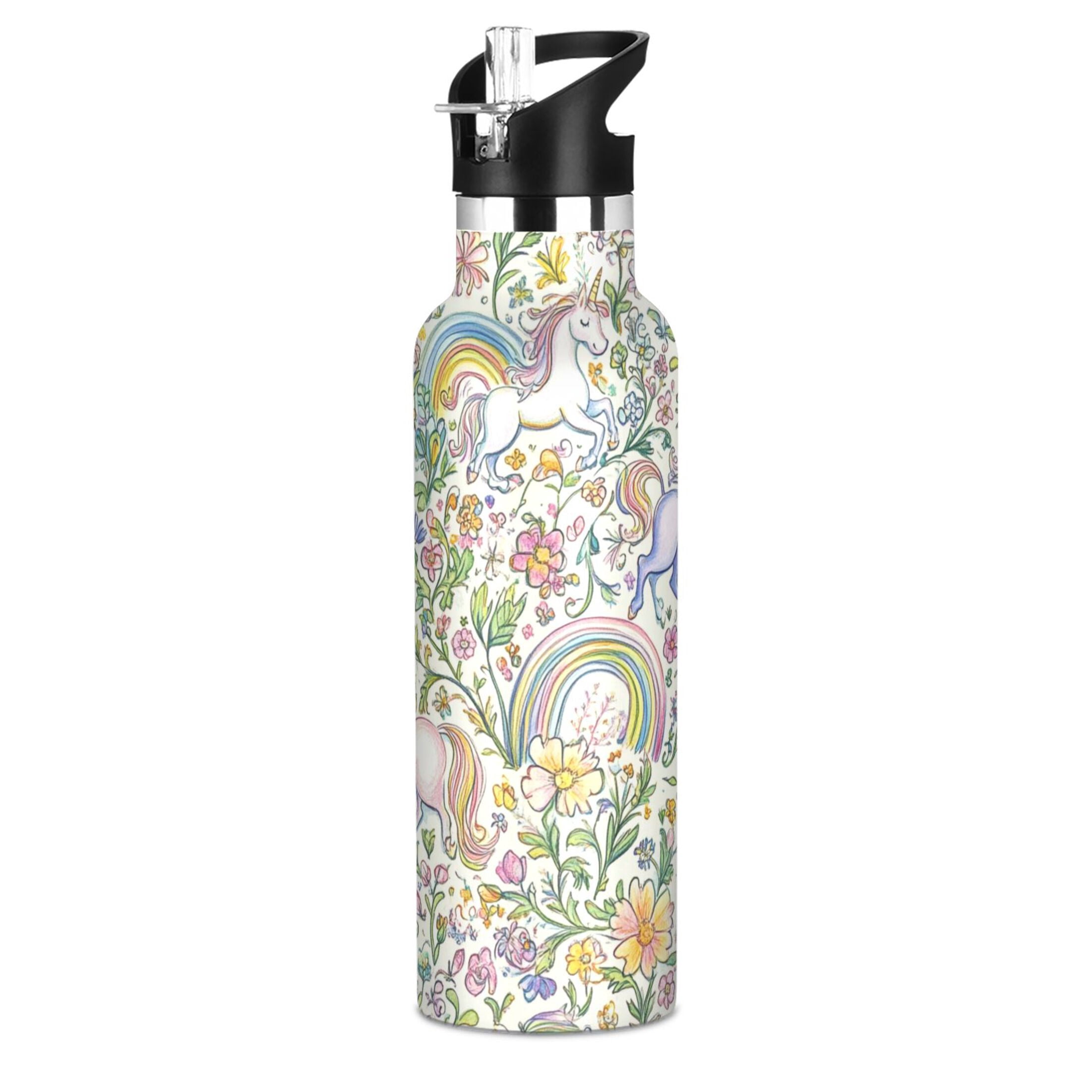 600ML Stainless Steel Insulated Cup Sports Water Bottle Portable Thermos Cup Water Glasses Insulated Tumblers Convenient and Durable Super Beautiful Unicorn