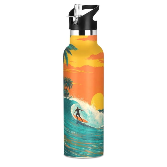 600ML Stainless Steel Insulated Cup Sports Water Bottle Portable Thermos Cup Water Glasses Insulated Tumblers Convenient and Durable Surfers Ride Ocean Waves
