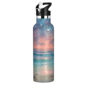 600ML Stainless Steel Insulated Cup Sports Water Bottle Portable Thermos Cup Water Glasses Insulated Tumblers Convenient and Durable Tropical Beach Sunset