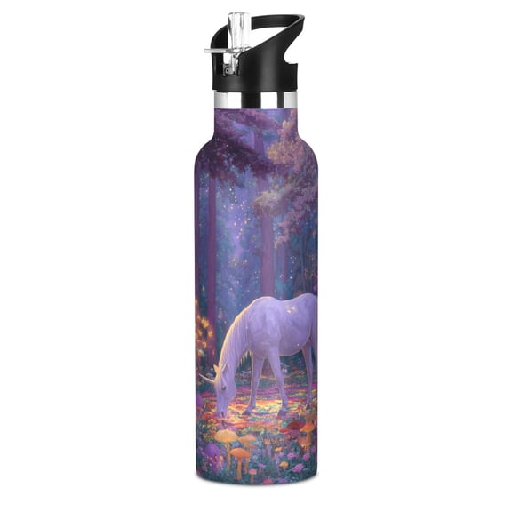 600ML Stainless Steel Insulated Cup Sports Water Bottle Portable Thermos Cup Water Glasses Insulated Tumblers Convenient and Durable Unicorn Grazing Enchanted Clearing