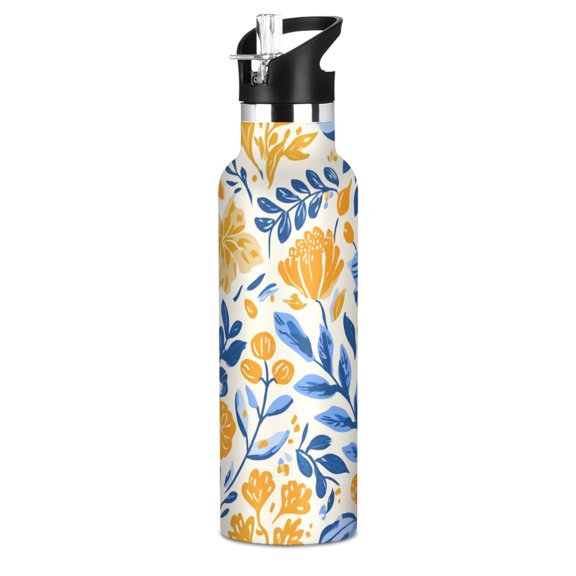 600ML Stainless Steel Insulated Cup Sports Water Bottle Portable Thermos Cup Water Glasses Insulated Tumblers Convenient and Durable Vibrant Flower Graffiti Art