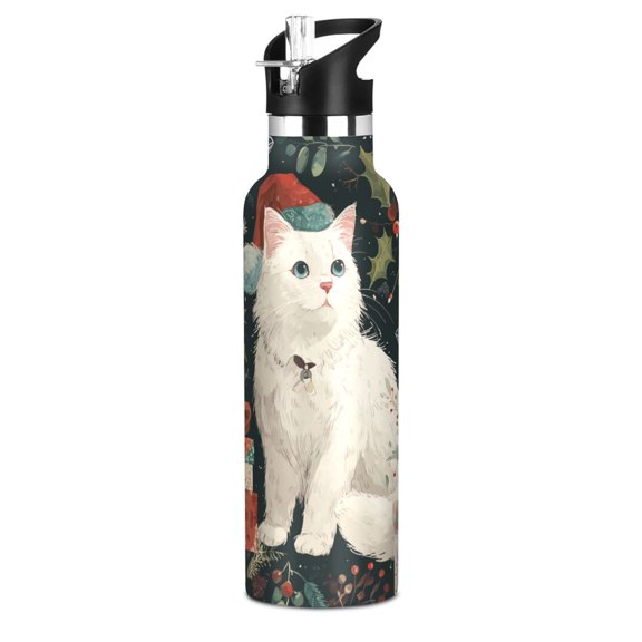 600ML Stainless Steel Insulated Cup Sports Water Bottle Portable Thermos Cup Water Glasses Insulated Tumblers Convenient and Durable Warm Christmas Beautiful Cat