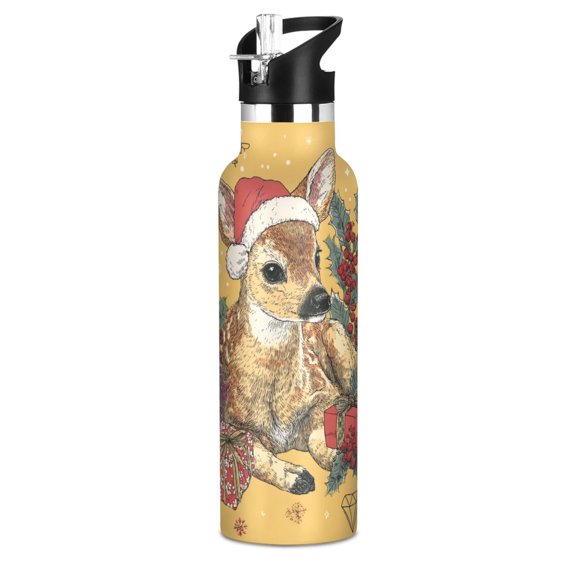 600ML Stainless Steel Insulated Cup Sports Water Bottle Portable Thermos Cup Water Glasses Insulated Tumblers Convenient and Durable Warm Christmas Cute Deer