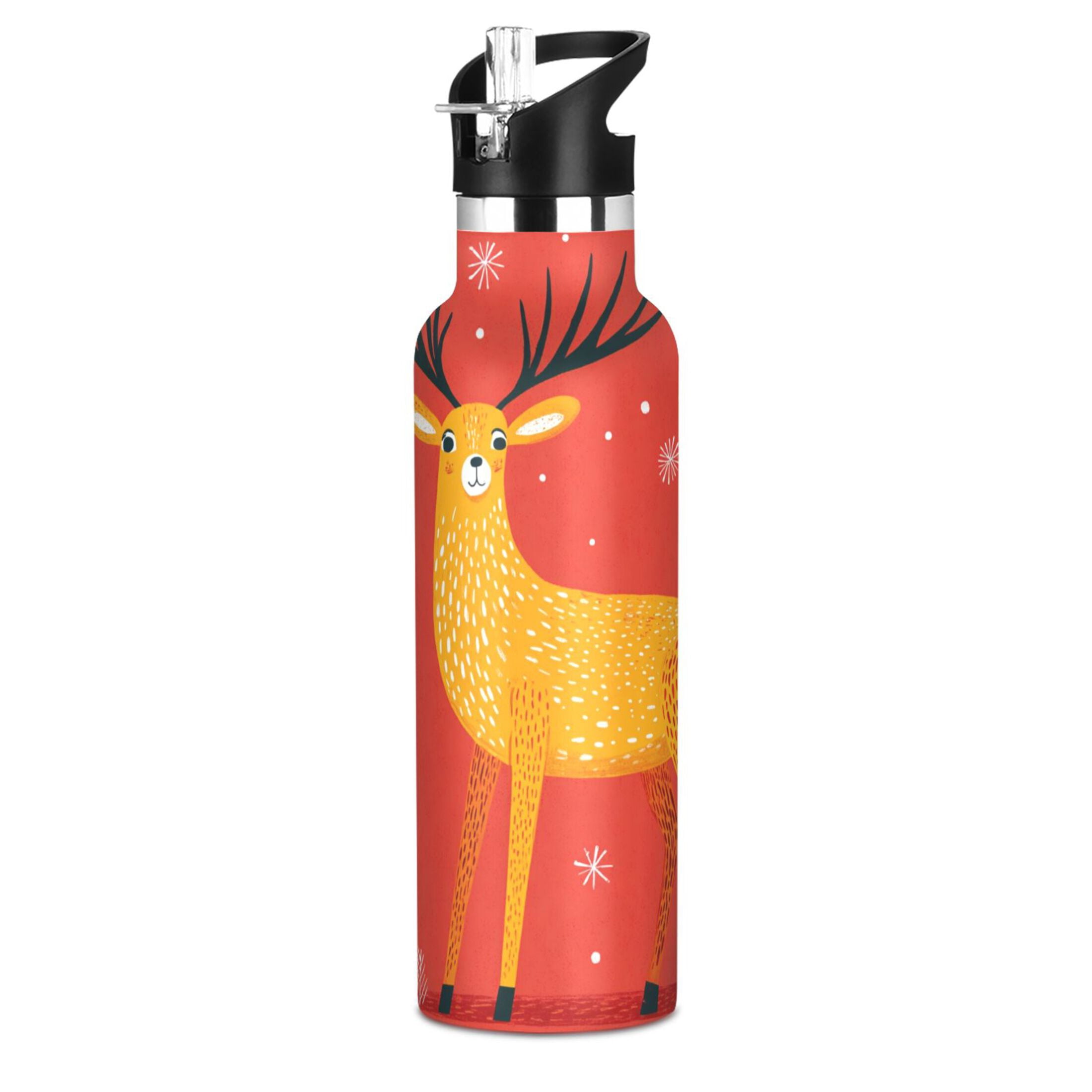 600ML Stainless Steel Insulated Cup Sports Water Bottle Portable Thermos Cup Water Glasses Insulated Tumblers Convenient and Durable Warm Christmas Deer