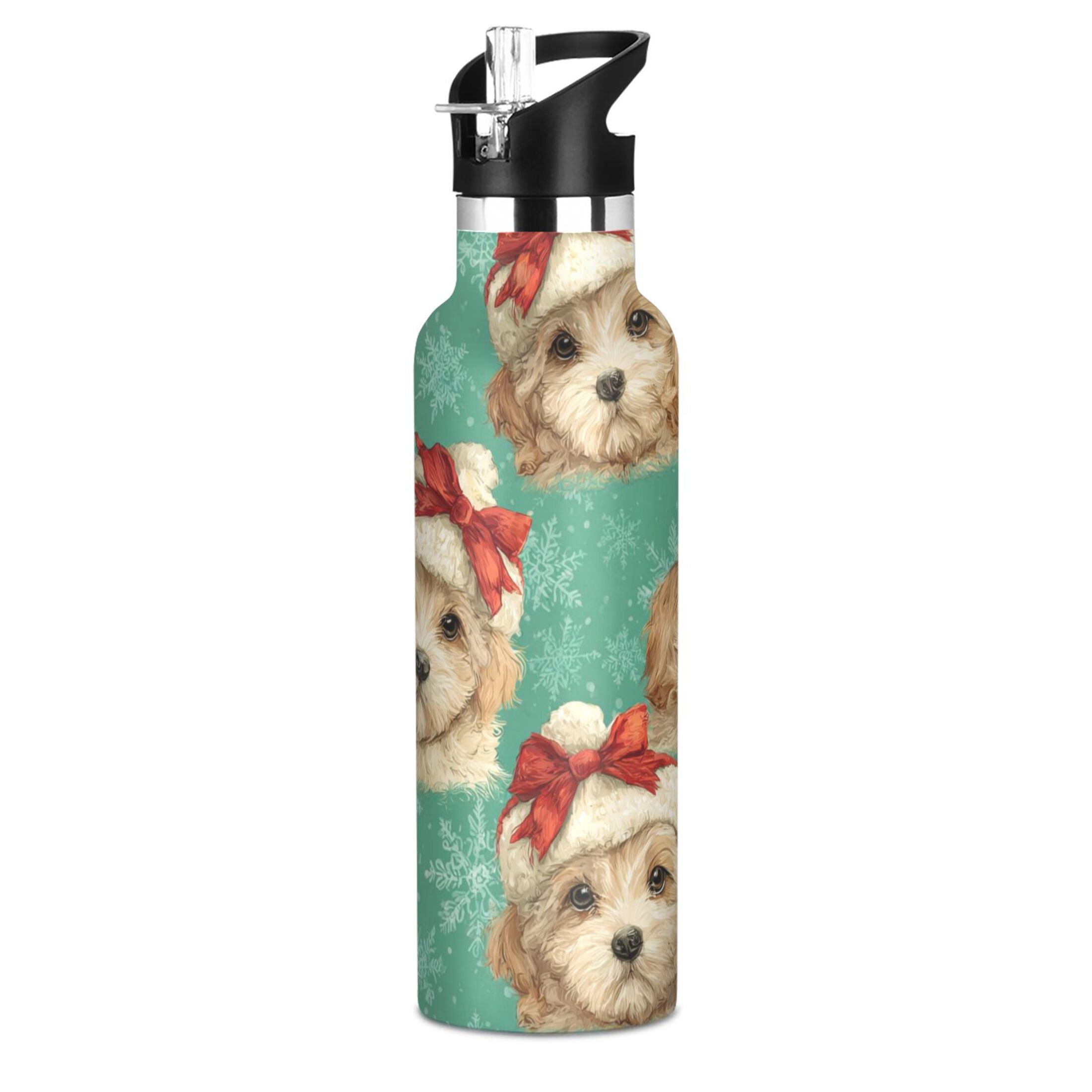 600ML Stainless Steel Insulated Cup Sports Water Bottle Portable Thermos Cup Water Glasses Insulated Tumblers Convenient and Durable Warm Christmas Dog