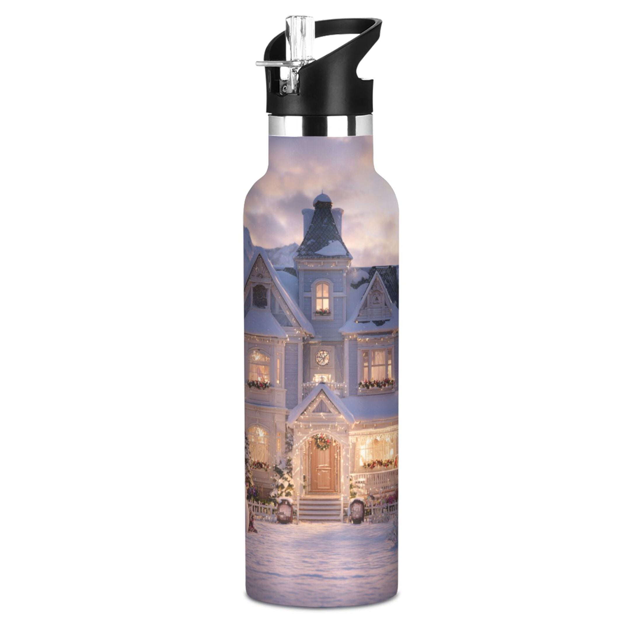 600ML Stainless Steel Insulated Cup Sports Water Bottle Portable Thermos Cup Water Glasses Insulated Tumblers Convenient and Durable Warm Christmas House