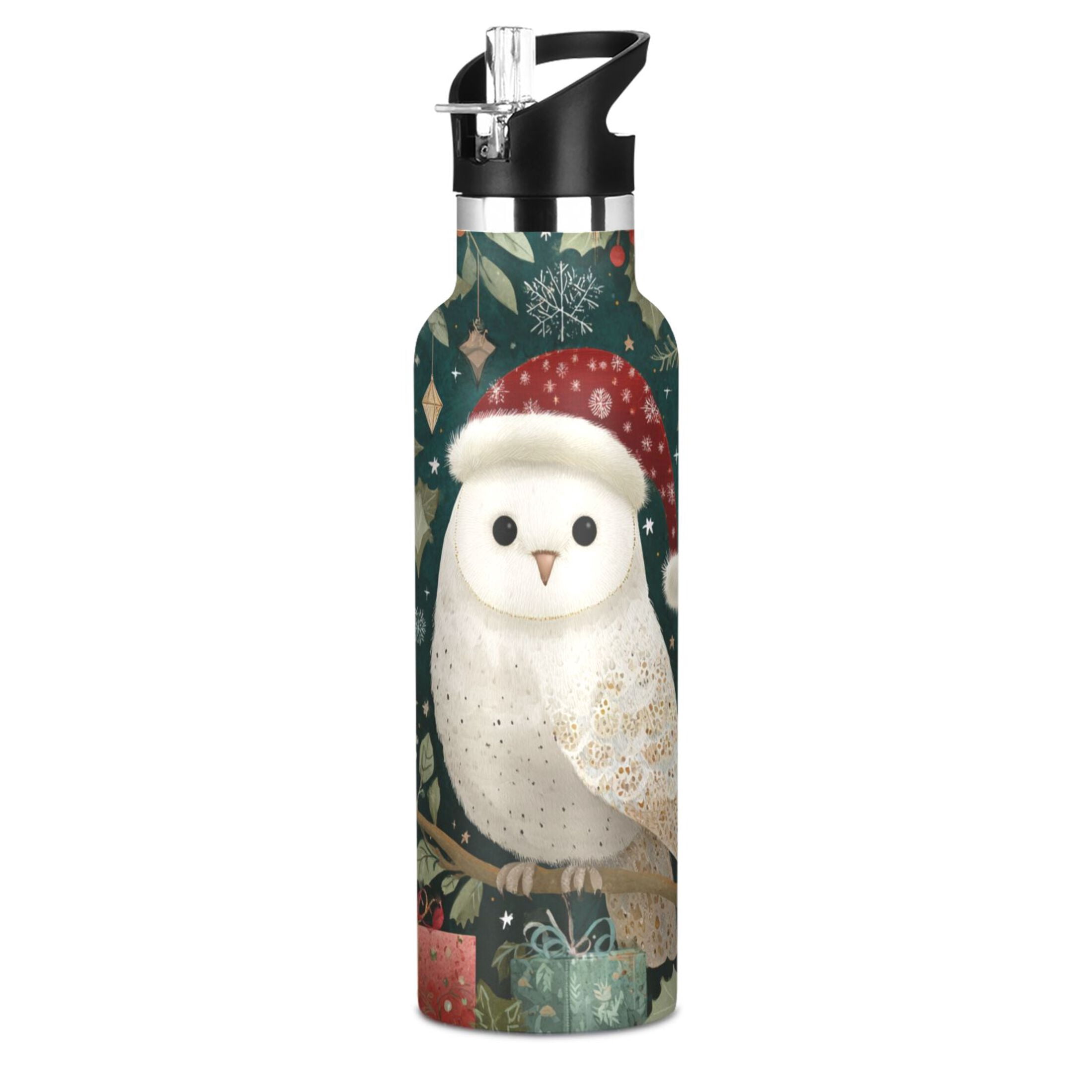 600ML Stainless Steel Insulated Cup Sports Water Bottle Portable Thermos Cup Water Glasses Insulated Tumblers Convenient and Durable Warm Christmas Owl