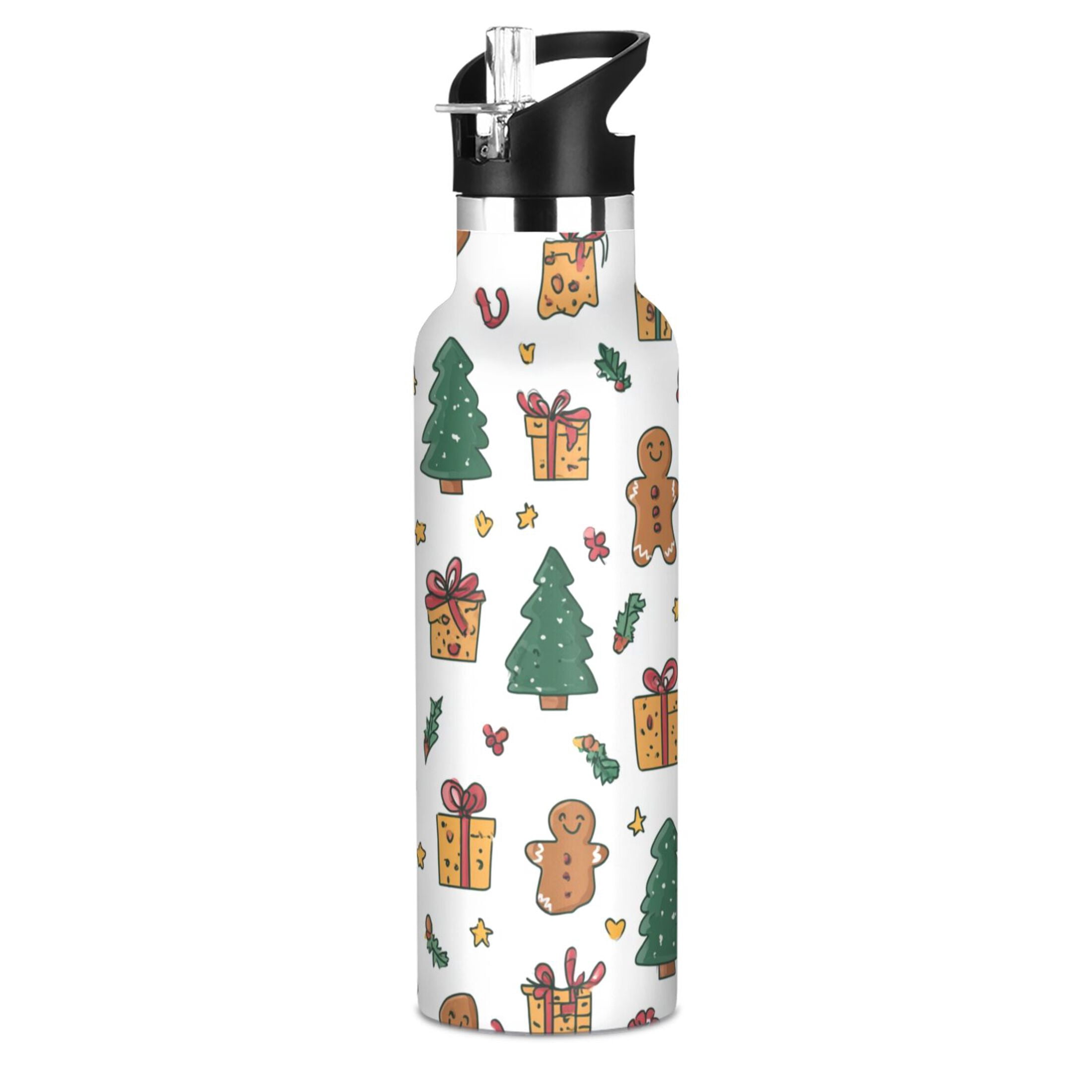 600ML Stainless Steel Insulated Cup Sports Water Bottle Portable Thermos Cup Water Glasses Insulated Tumblers Convenient and Durable Warm Christmas Pattern