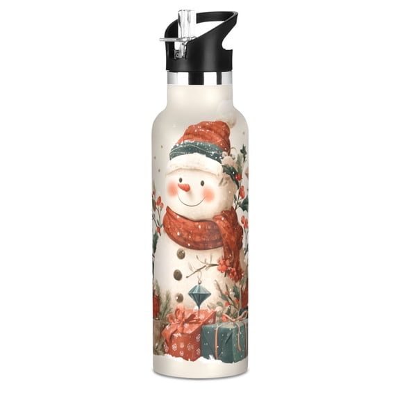 600ML Stainless Steel Insulated Cup Sports Water Bottle Portable Thermos Cup Water Glasses Insulated Tumblers Convenient and Durable Warm Christmas Snow Man