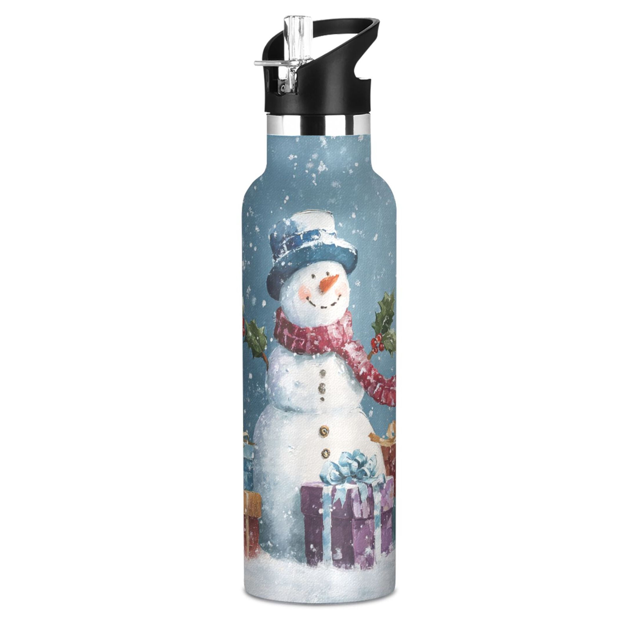 600ML Stainless Steel Insulated Cup Sports Water Bottle Portable Thermos Cup Water Glasses Insulated Tumblers Convenient and Durable Warm Christmas Snowman