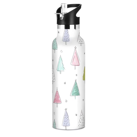 600ML Stainless Steel Insulated Cup Sports Water Bottle Portable Thermos Cup Water Glasses Insulated Tumblers Convenient and Durable Warm Christmas Tree Seamless