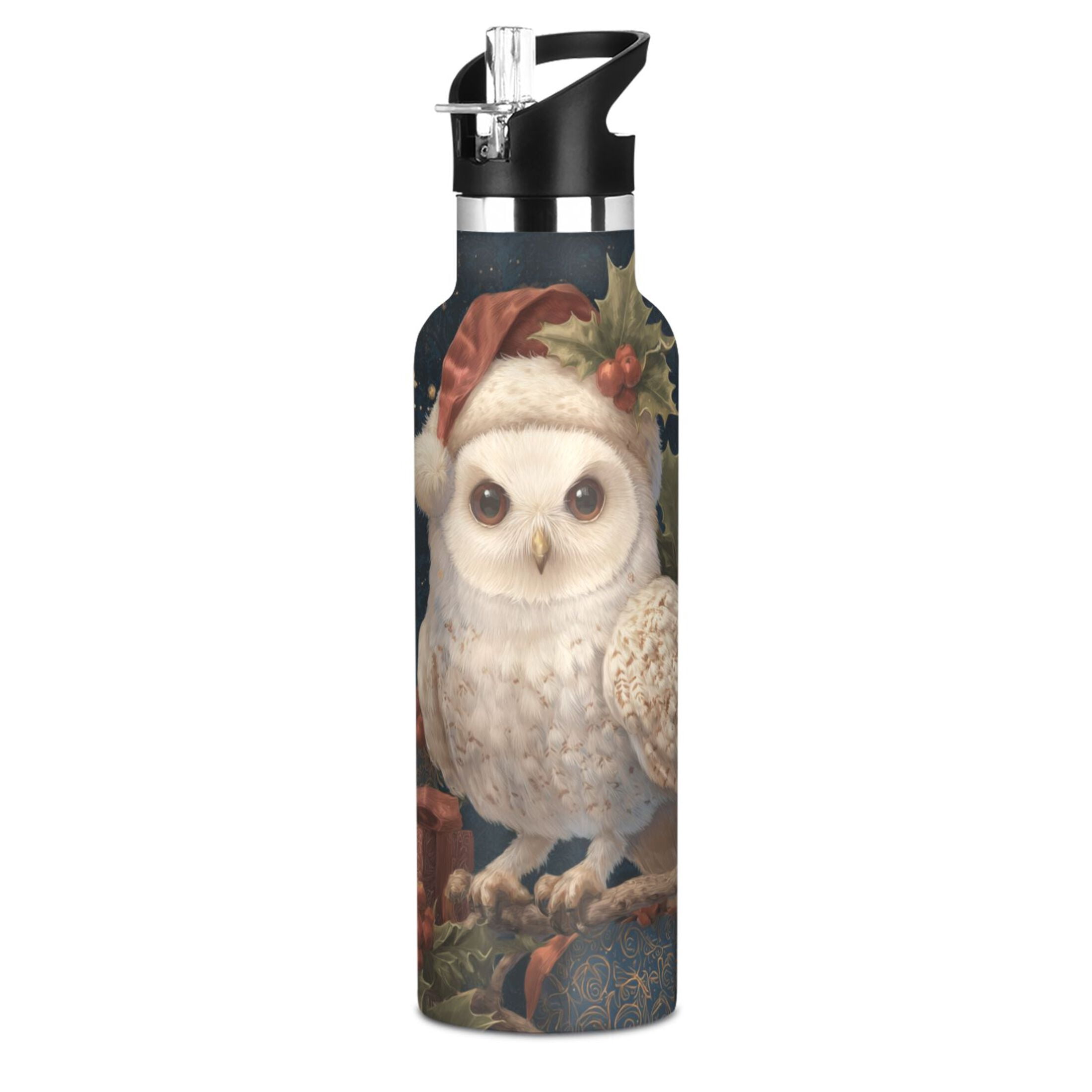 600ML Stainless Steel Insulated Cup Sports Water Bottle Portable Thermos Cup Water Glasses Insulated Tumblers Convenient and Durable Warm Cute Christmas Owl