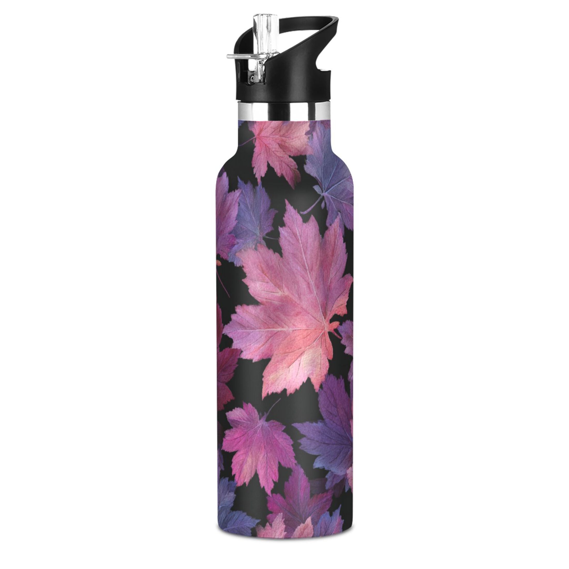 600ML Stainless Steel Insulated Cup Sports Water Bottle Portable Thermos Cup Water Glasses Insulated Tumblers Convenient and Durable Watercolor Maple Leaf
