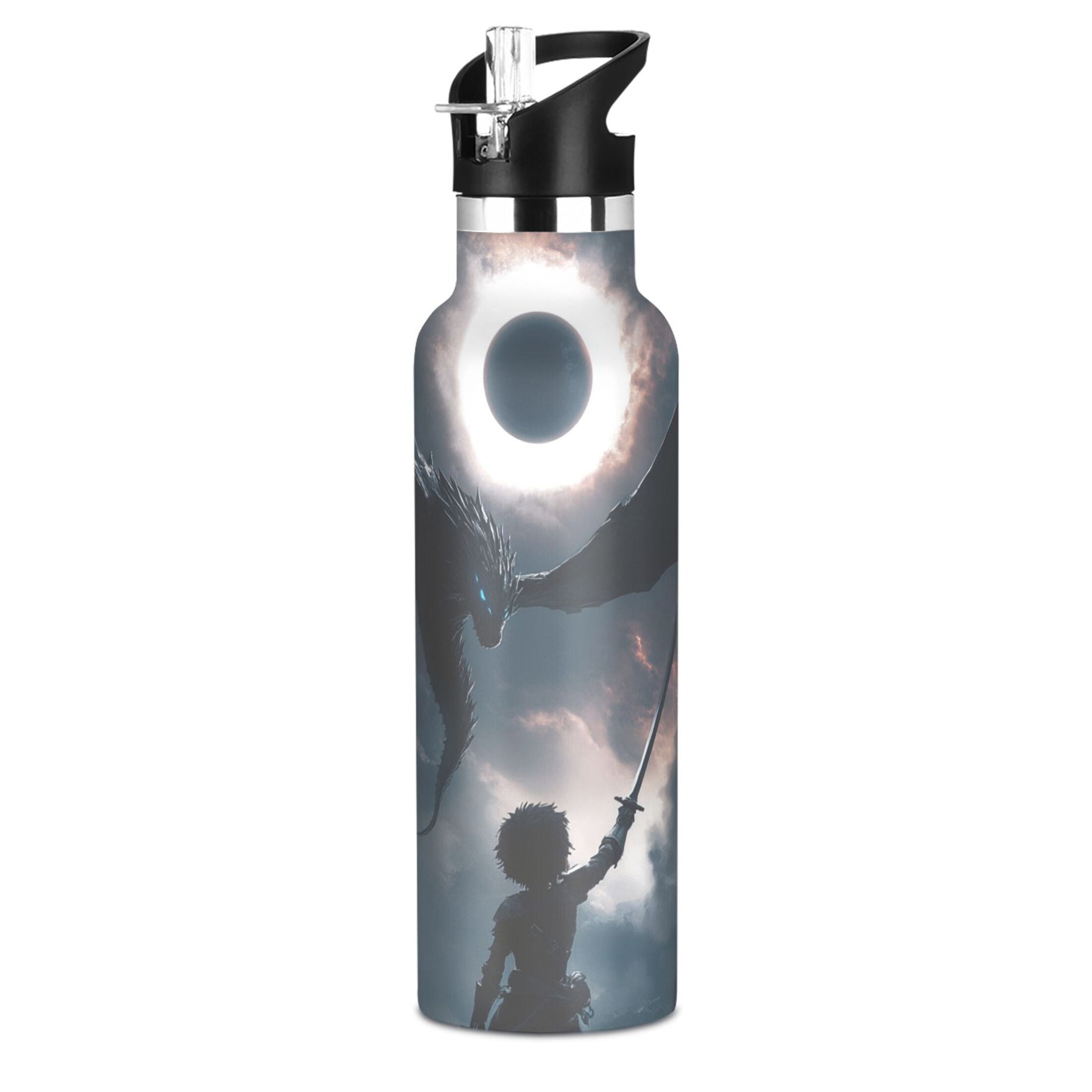600ML Stainless Steel Insulated Cup Sports Water Bottle Portable Thermos Cup Water Glasses Insulated Tumblers Convenient and Durable Young Boy and Dragon