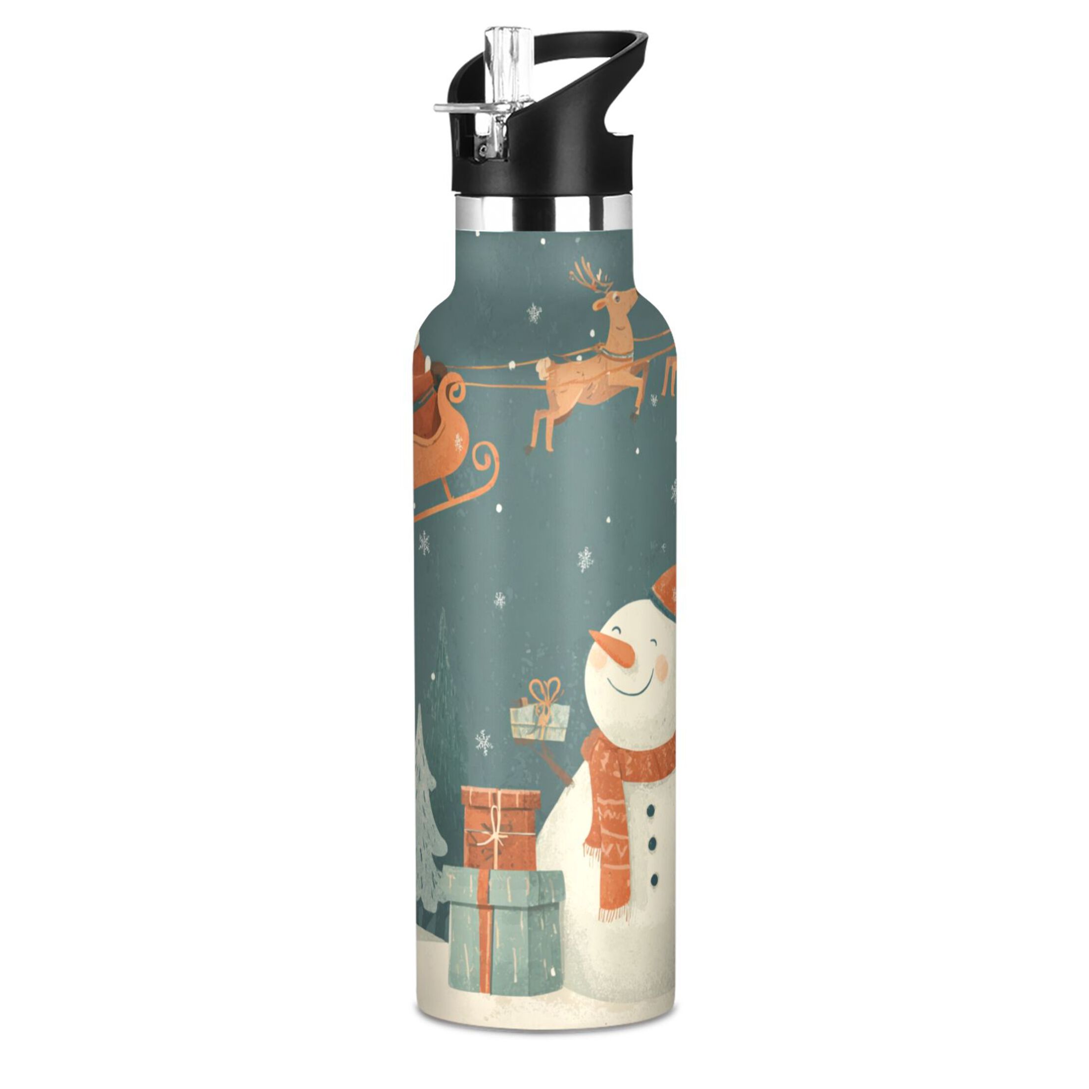 600ML Stainless Steel Insulated Cup Sports Water Bottle Portable Thermos Cup Water Glasses Insulated Tumblers Convenient and Durable A Snowman