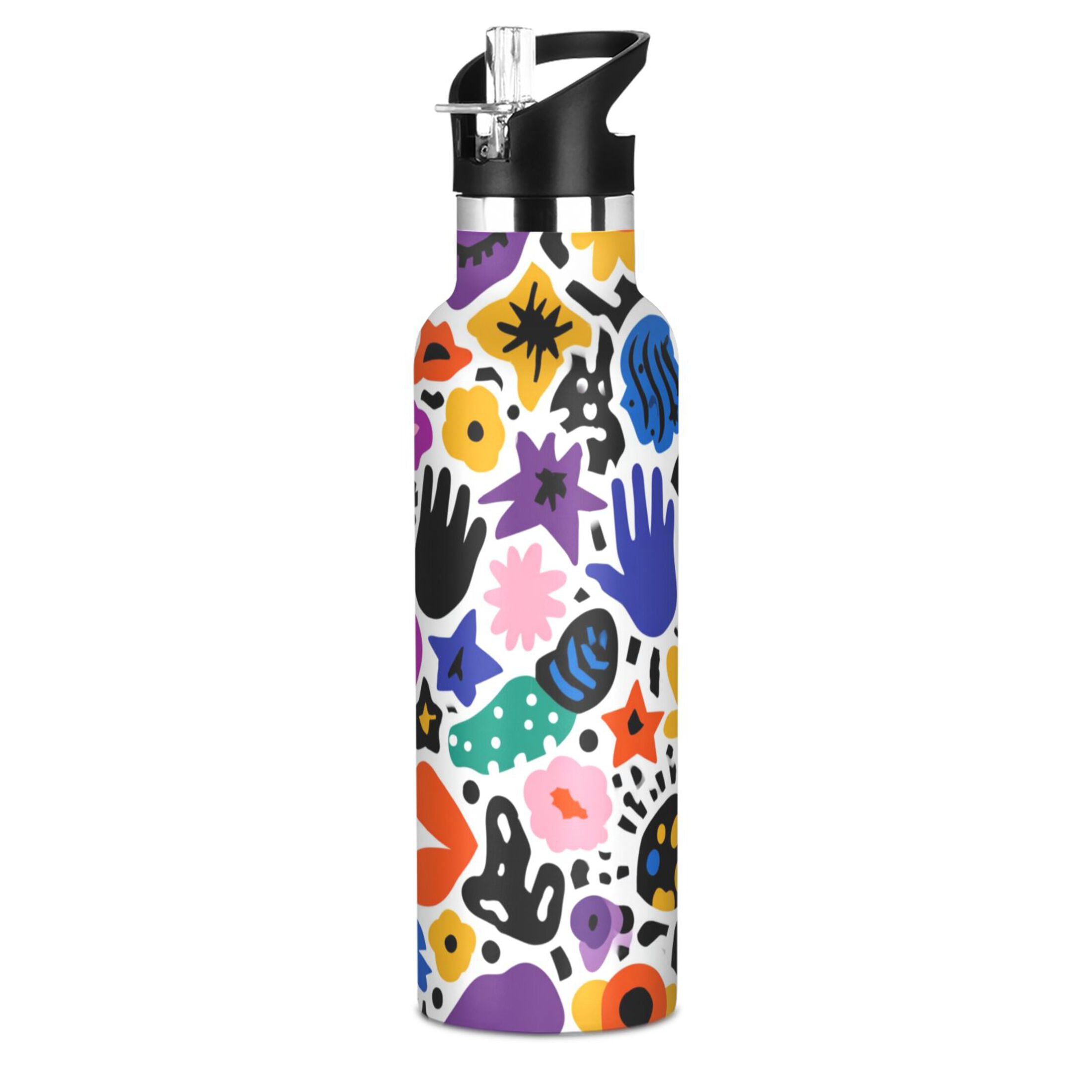 600ML Stainless Steel Insulated Cup Sports Water Bottle Portable Thermos Cup Water Glasses Insulated Tumblers Convenient and Durable Abstract Pattern